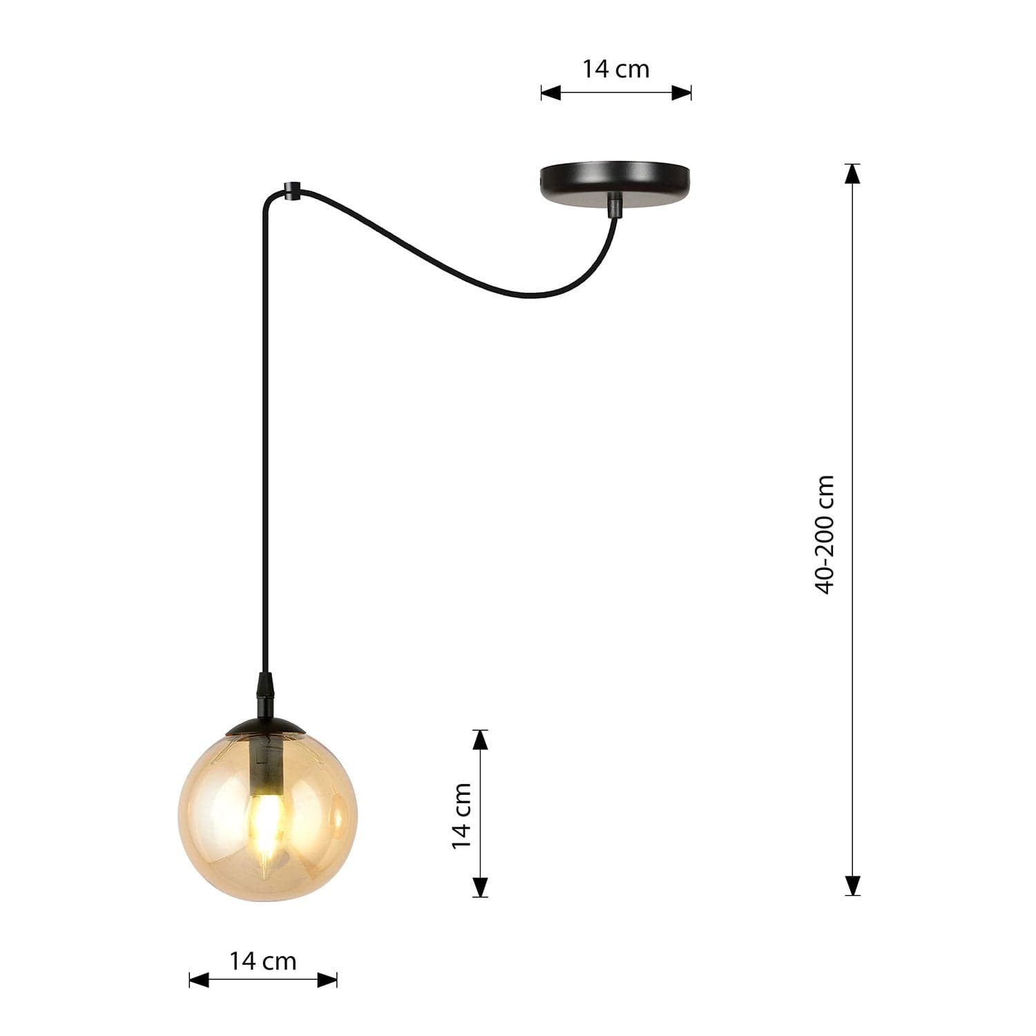 Sospensione 1 Luce Gigi In Acciaio Nero Con Cavo Lungo E Vetro Ambra in Lampade a sospensione LuceArt - Montecorvino Pugliano, commercioVirtuoso.it