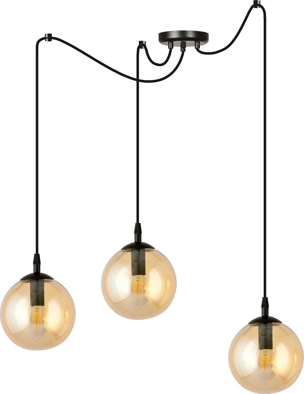Lampadario 3 Luci Gigi In Acciaio Nero Con Cavo Lungo E Vetri Ambra in Lampade a sospensione LuceArt - Montecorvino Pugliano, commercioVirtuoso.it