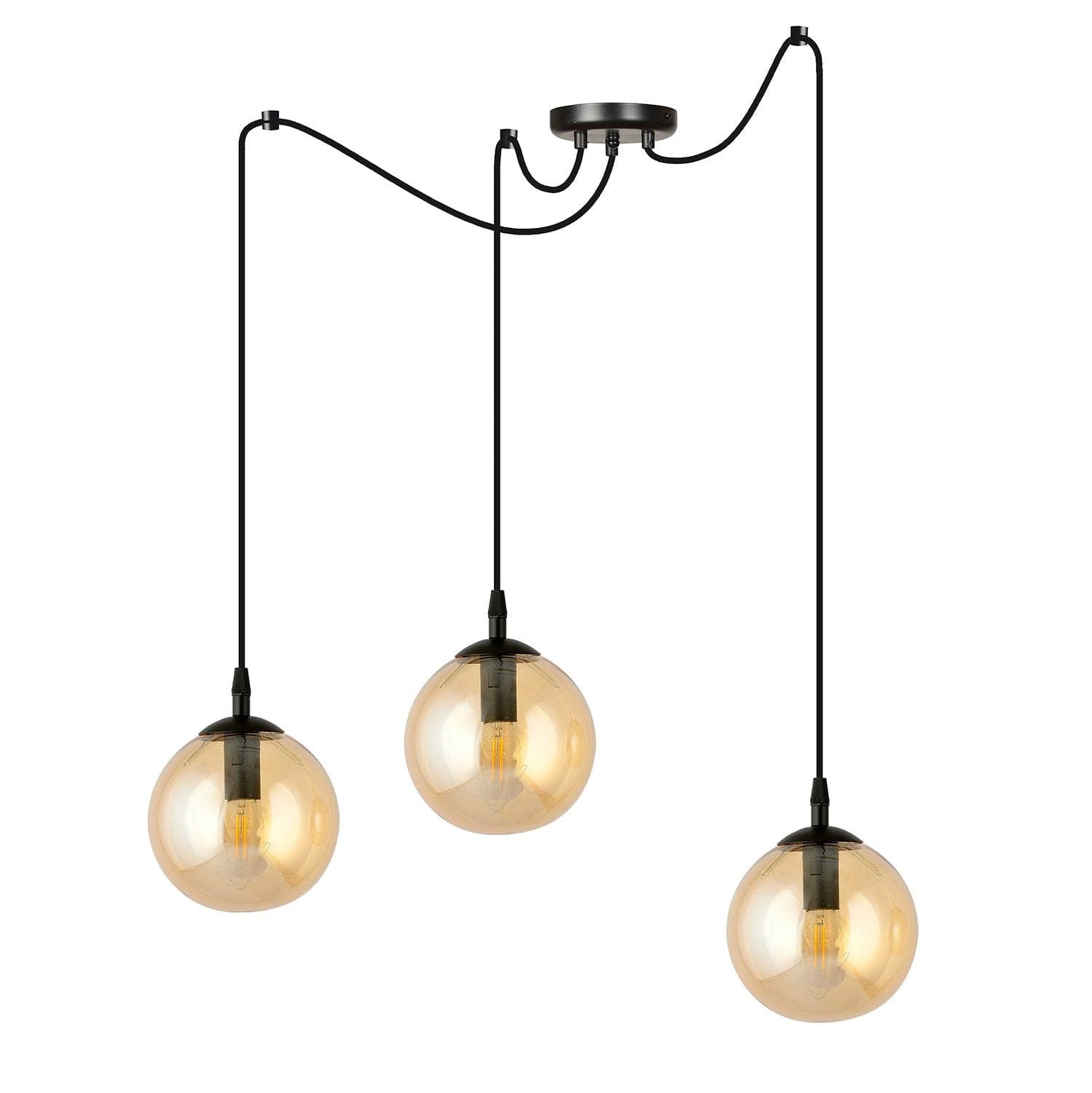 Lampadario 3 Luci Gigi In Acciaio Nero Con Cavo Lungo E Vetri Ambra in Lampade a sospensione LuceArt - Montecorvino Pugliano, commercioVirtuoso.it