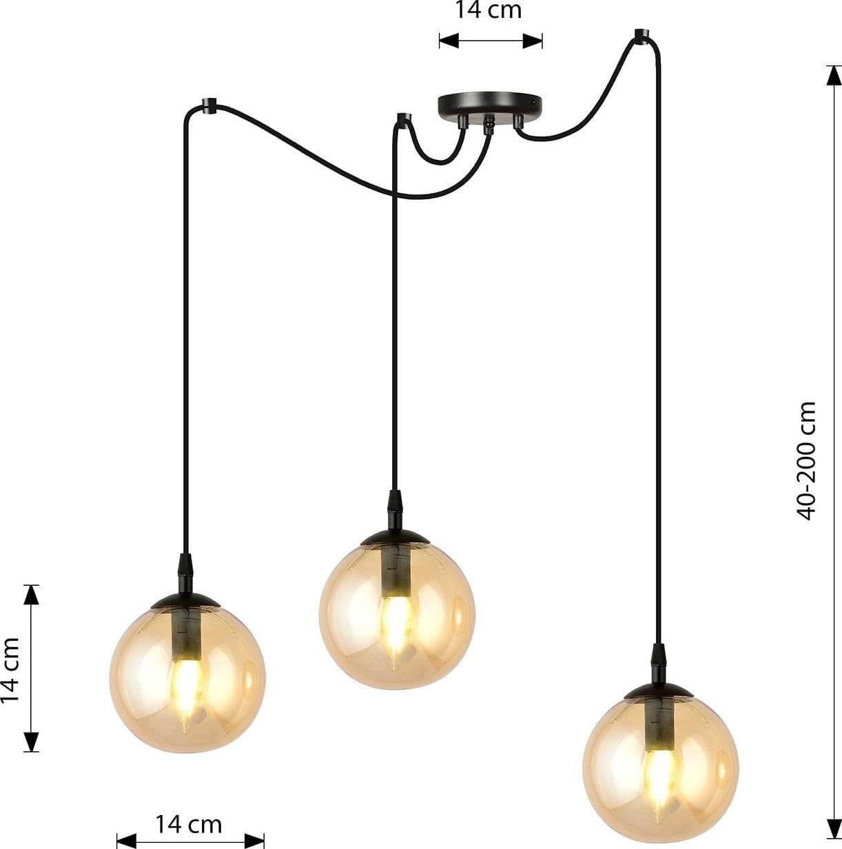 Lampadario 3 Luci Gigi In Acciaio Nero Con Cavo Lungo E Vetri Ambra in Lampade a sospensione LuceArt - Montecorvino Pugliano, commercioVirtuoso.it