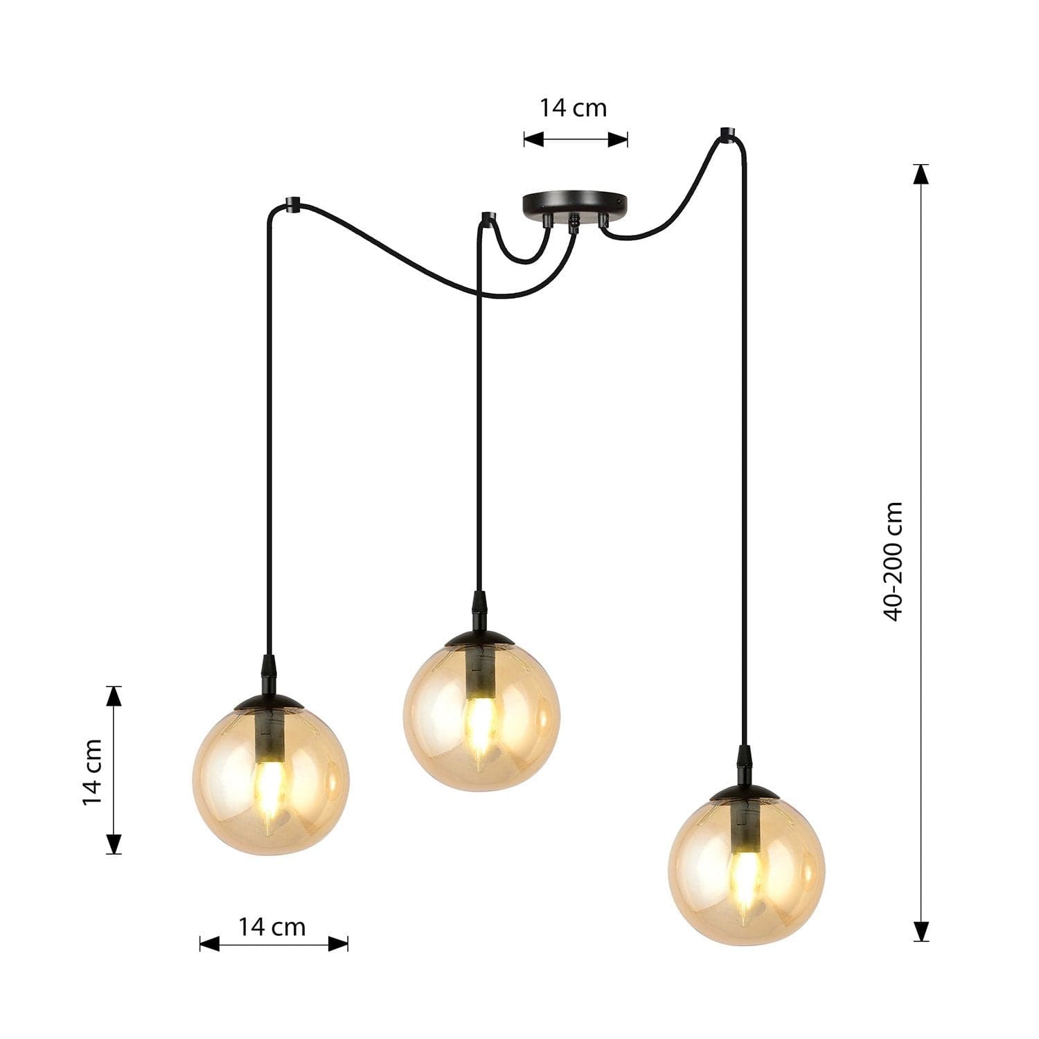 Lampadario 3 Luci Gigi In Acciaio Nero Con Cavo Lungo E Vetri Ambra in Lampade a sospensione LuceArt - Montecorvino Pugliano, commercioVirtuoso.it