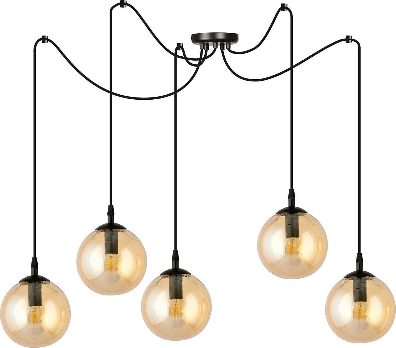 Lampadario 5 Luci Gigi In Acciaio Nero Con Cavo Lungo E Vetri Ambra in Lampadari LuceArt - Montecorvino Pugliano, commercioVirtuoso.it