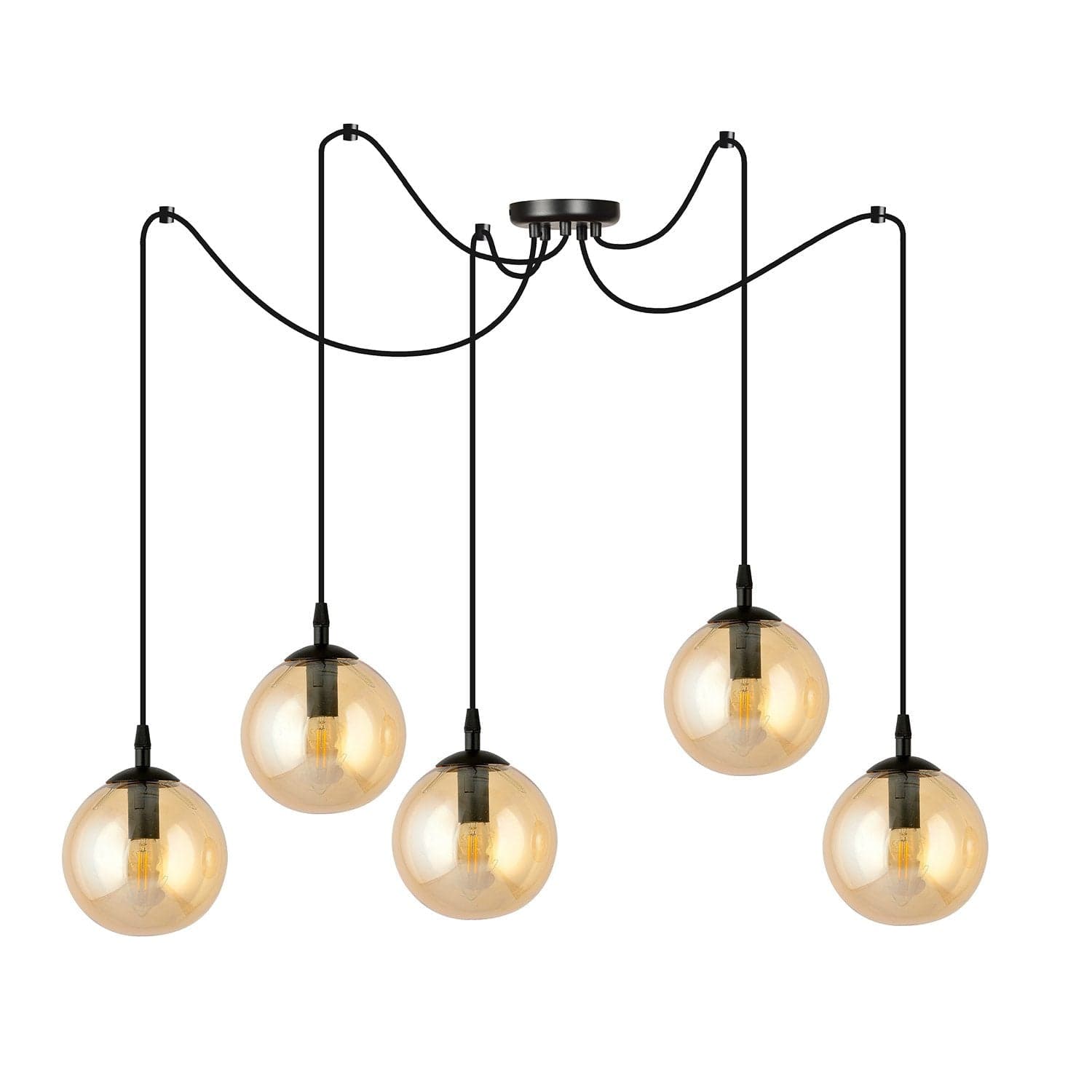 Lampadario 5 Luci Gigi In Acciaio Nero Con Cavo Lungo E Vetri Ambra in Lampadari LuceArt - Montecorvino Pugliano, commercioVirtuoso.it