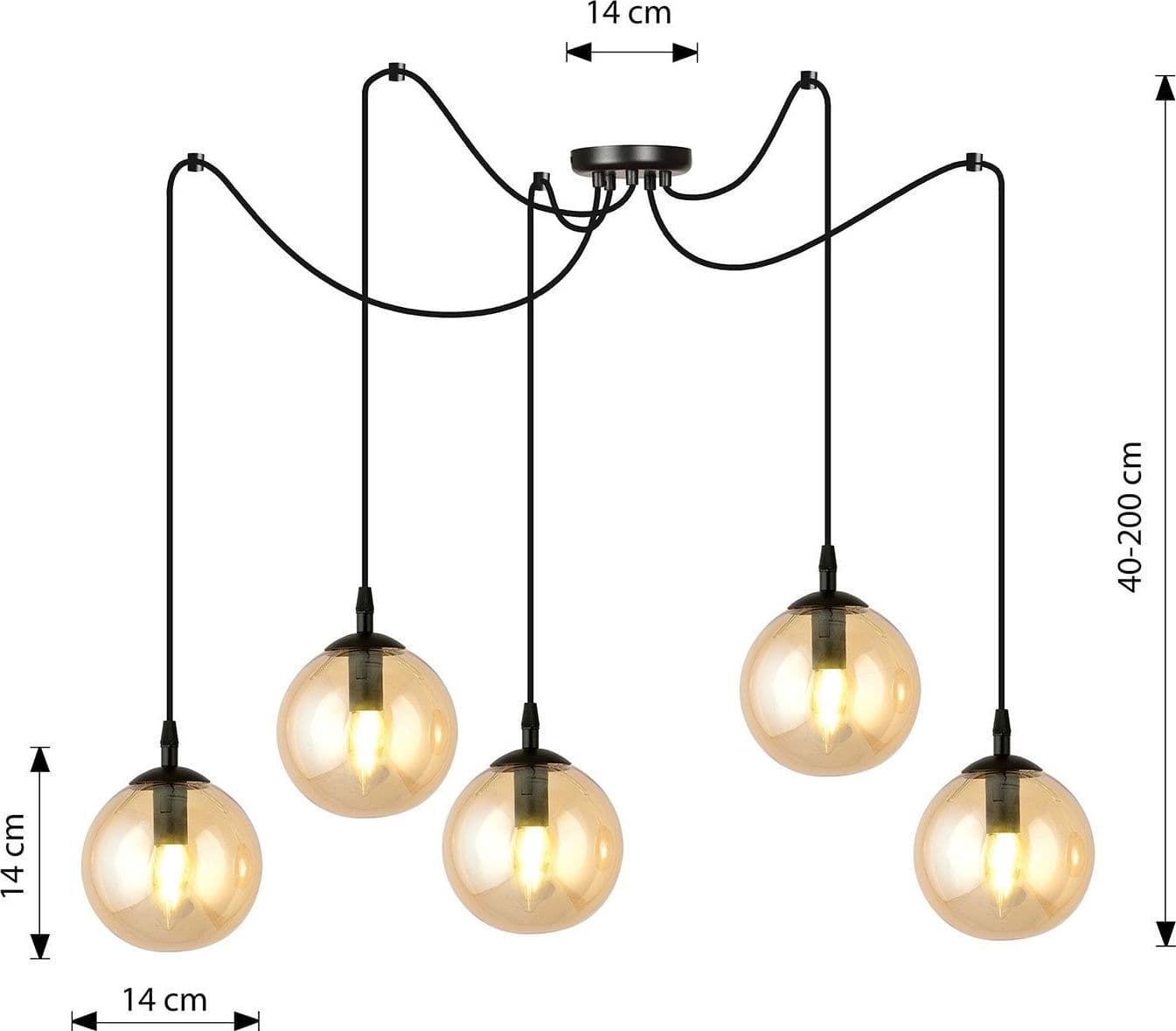 Lampadario 5 Luci Gigi In Acciaio Nero Con Cavo Lungo E Vetri Ambra in Lampadari LuceArt - Montecorvino Pugliano, commercioVirtuoso.it