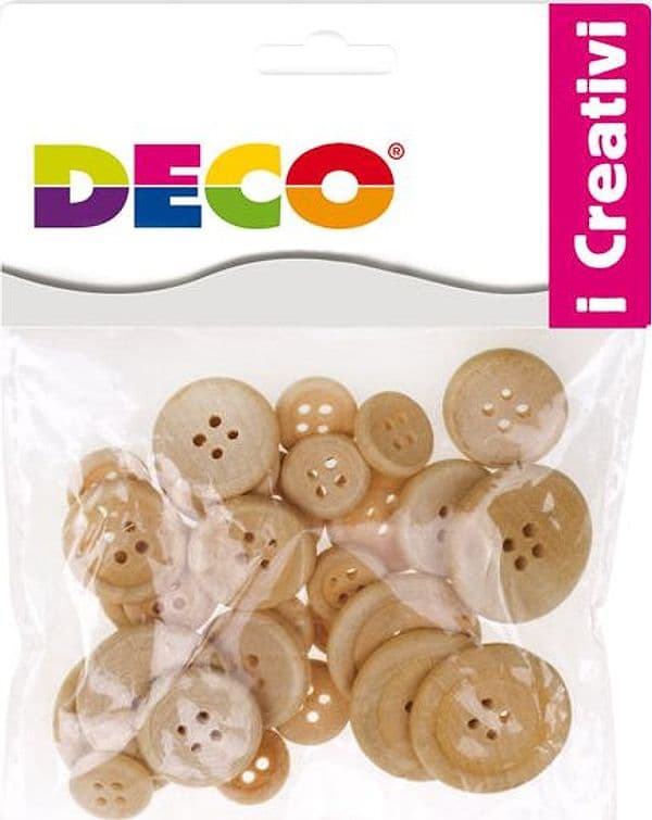 Busta 30 bottoni legno naturale DECO