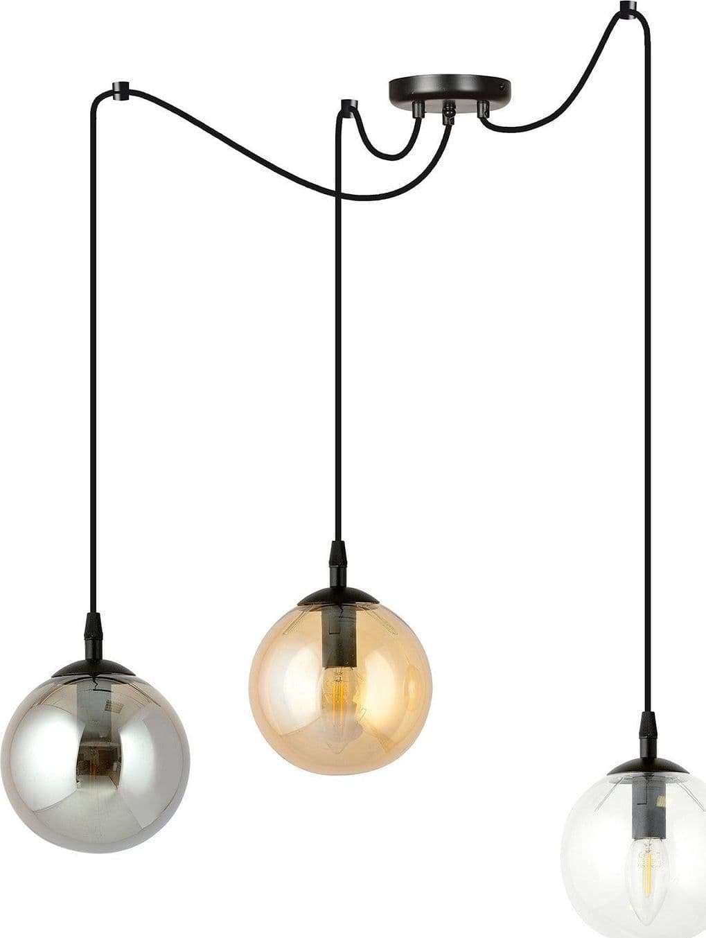 Lampadario 3 Luci Gigi In Acciaio Nero Con Cavo Lungo E Vetri Multicolor in Lampadari LuceArt - Montecorvino Pugliano, commercioVirtuoso.it