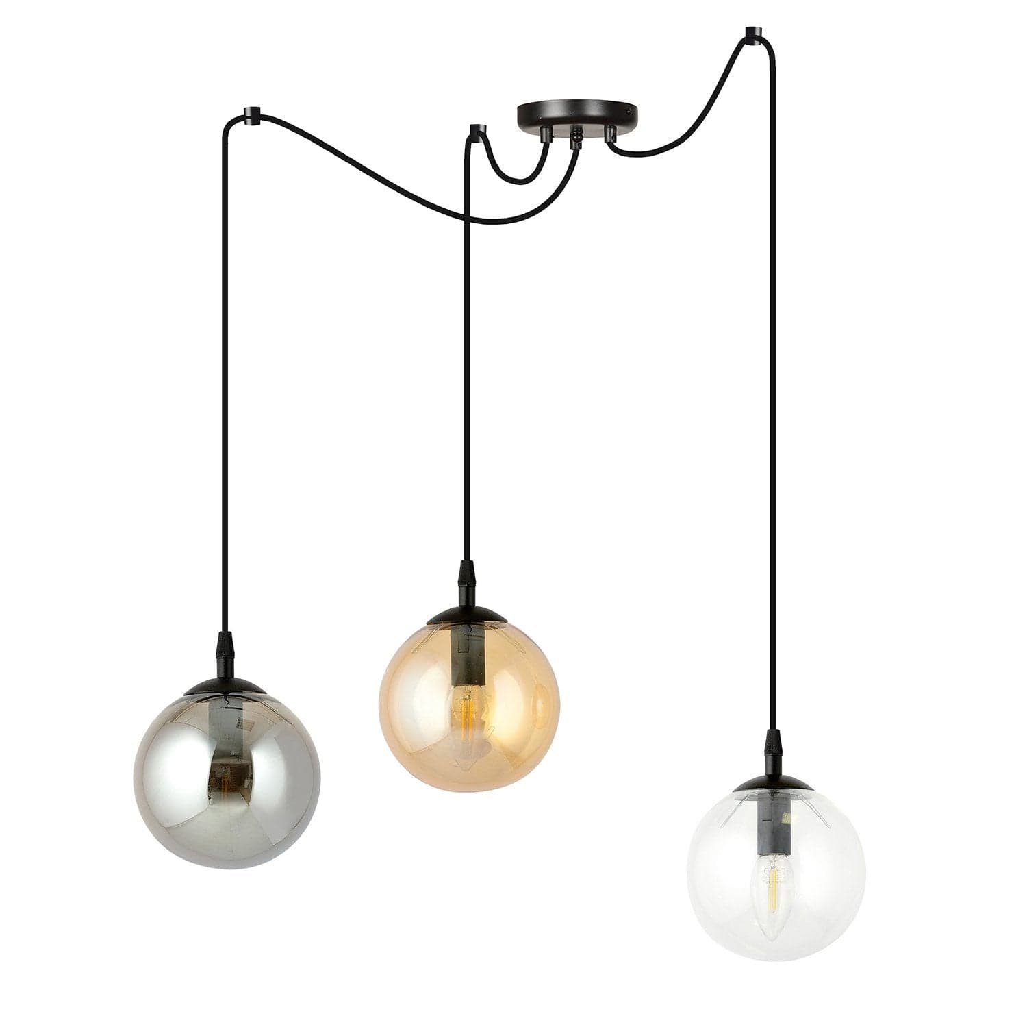 Lampadario 3 Luci Gigi In Acciaio Nero Con Cavo Lungo E Vetri Multicolor in Lampadari LuceArt - Montecorvino Pugliano, commercioVirtuoso.it