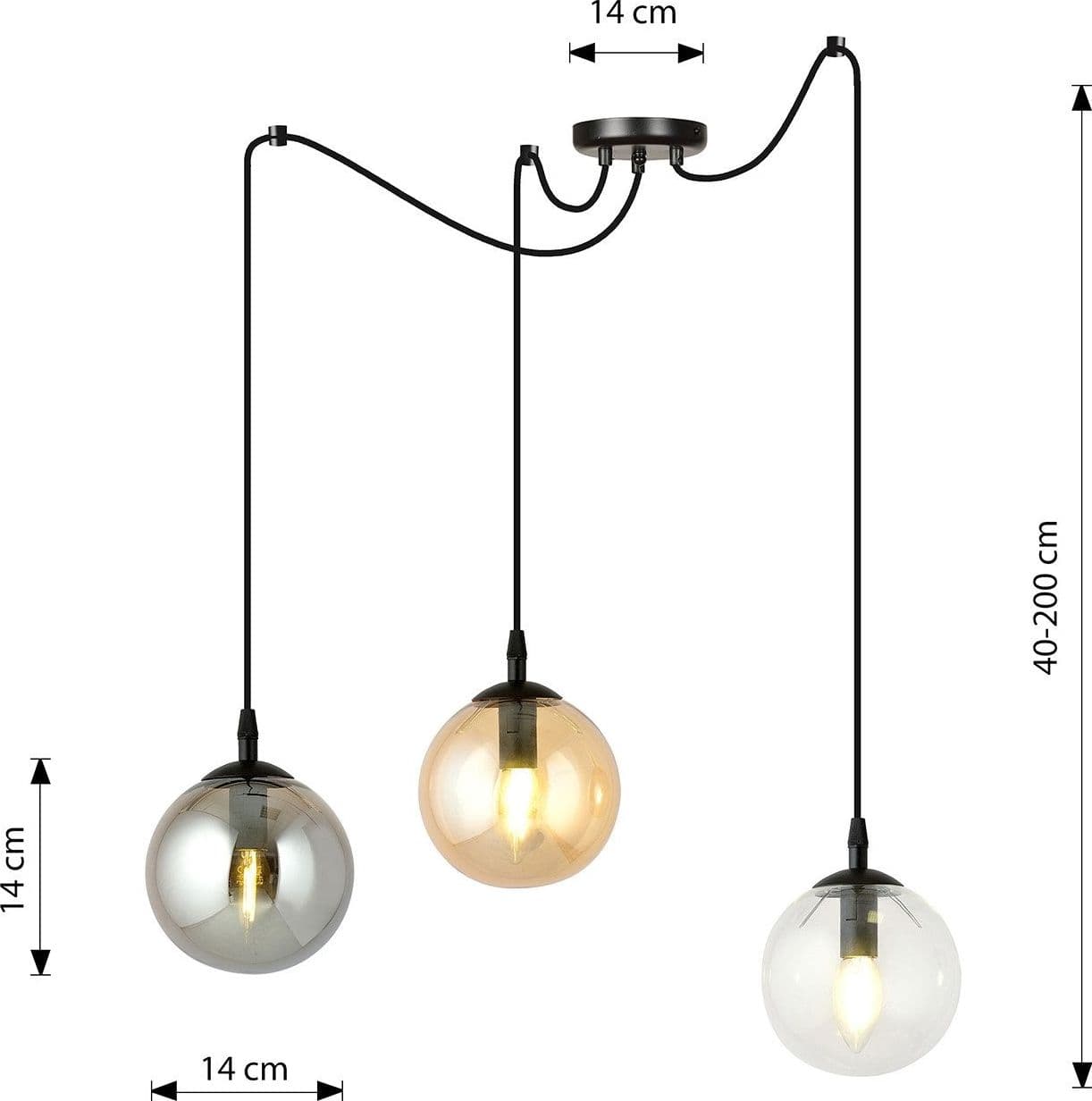 Lampadario 3 Luci Gigi In Acciaio Nero Con Cavo Lungo E Vetri Multicolor in Lampadari LuceArt - Montecorvino Pugliano, commercioVirtuoso.it