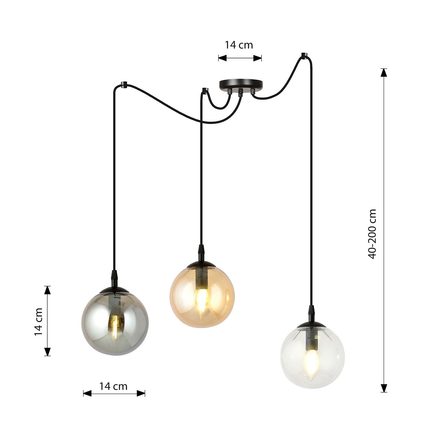 Lampadario 3 Luci Gigi In Acciaio Nero Con Cavo Lungo E Vetri Multicolor in Lampadari LuceArt - Montecorvino Pugliano, commercioVirtuoso.it