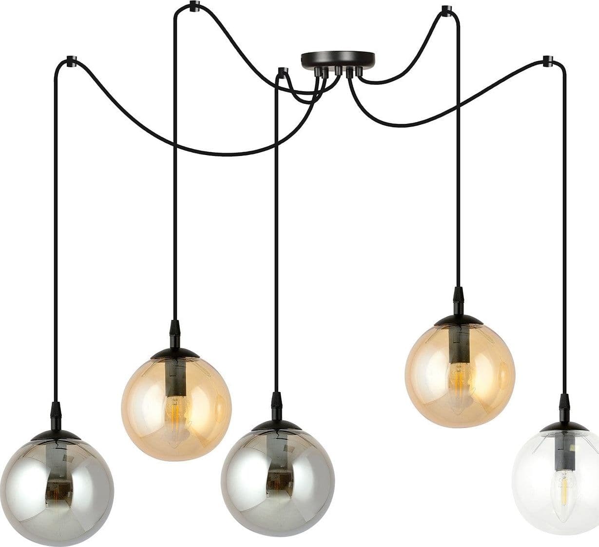 Lampadario 5 Luci Gigi In Acciaio Nero Con Cavo Lungo E Vetri Multicolor in Lampade a sospensione LuceArt - Montecorvino Pugliano, commercioVirtuoso.it