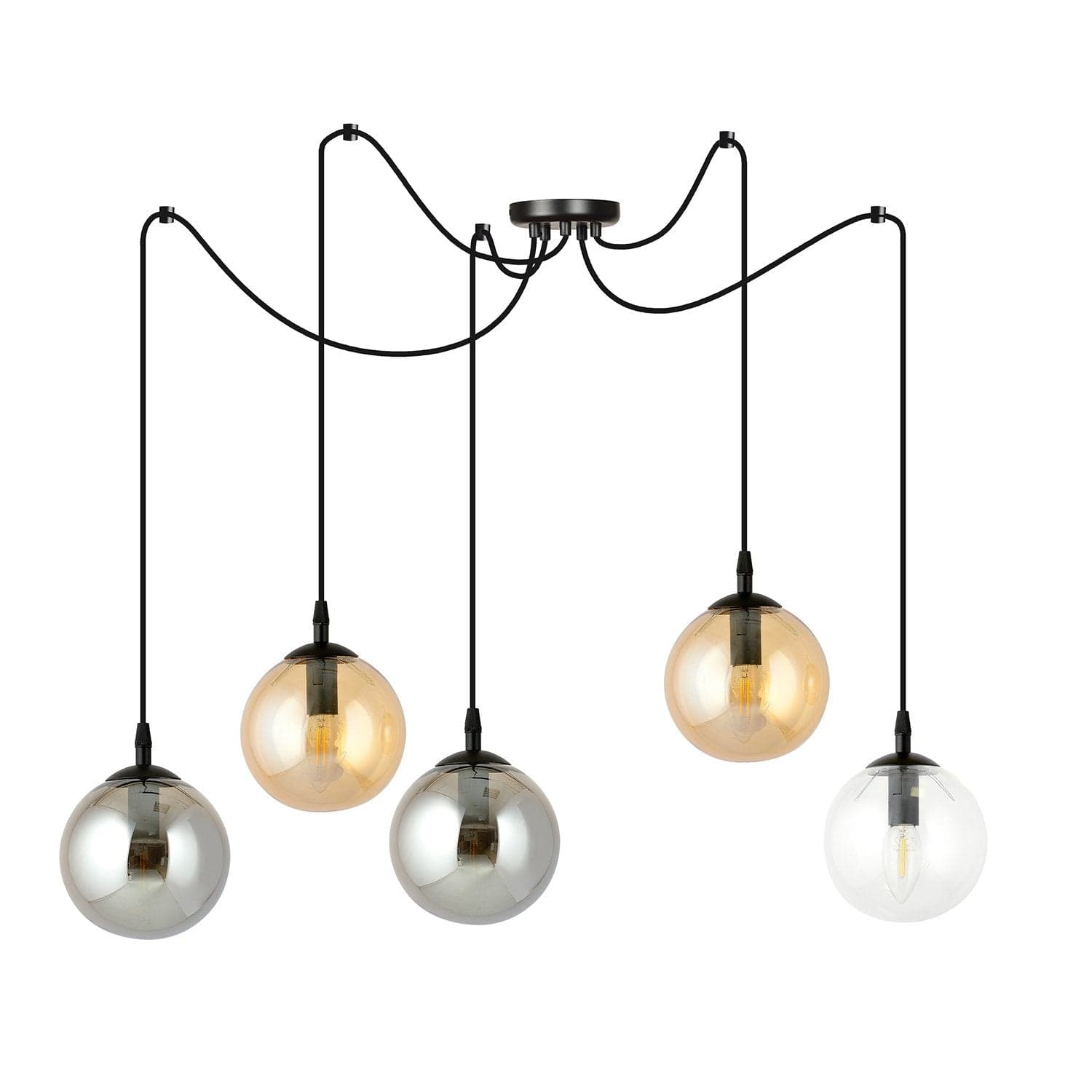 Lampadario 5 Luci Gigi In Acciaio Nero Con Cavo Lungo E Vetri Multicolor in Lampade a sospensione LuceArt - Montecorvino Pugliano, commercioVirtuoso.it