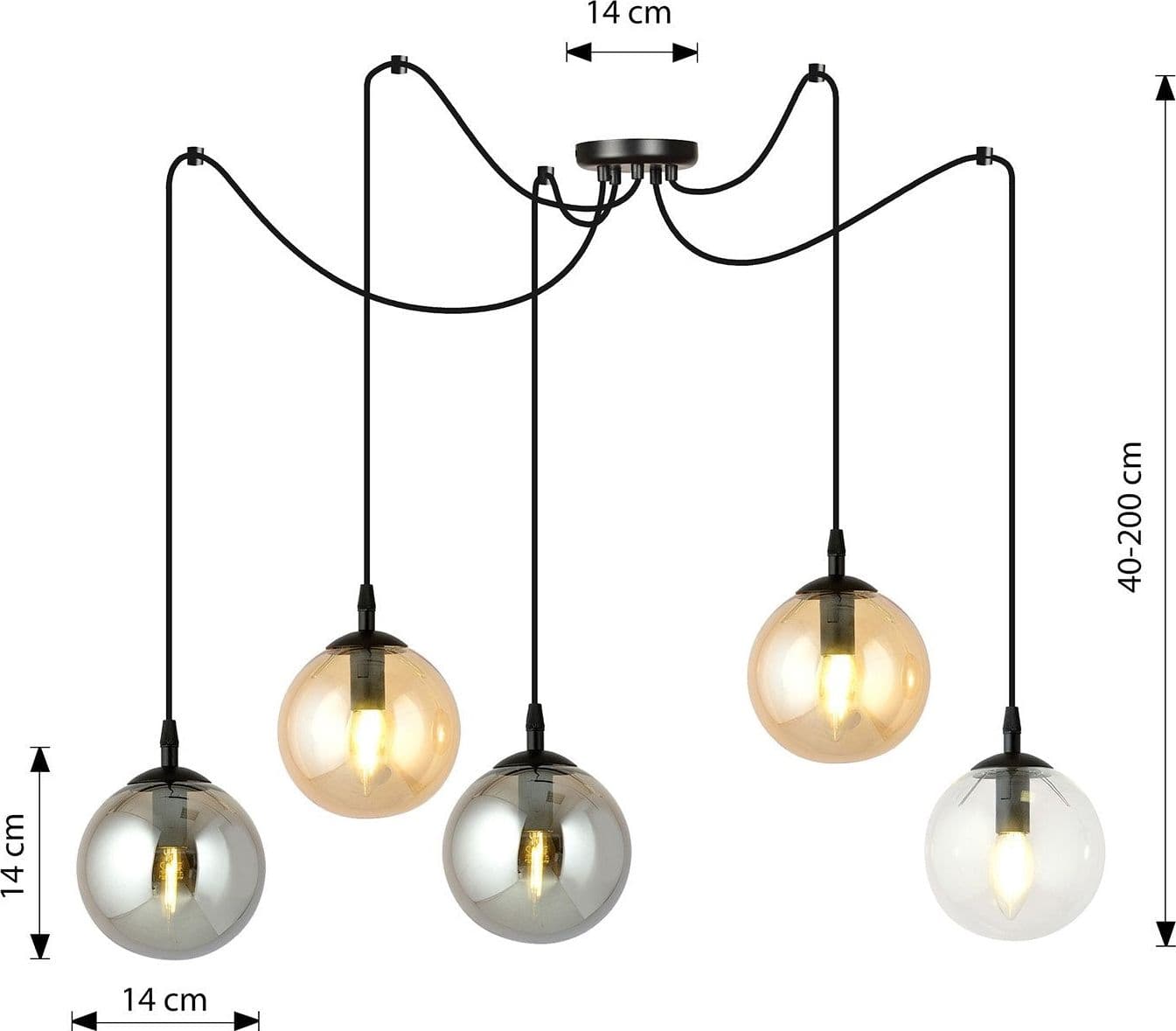 Lampadario 5 Luci Gigi In Acciaio Nero Con Cavo Lungo E Vetri Multicolor in Lampade a sospensione LuceArt - Montecorvino Pugliano, commercioVirtuoso.it