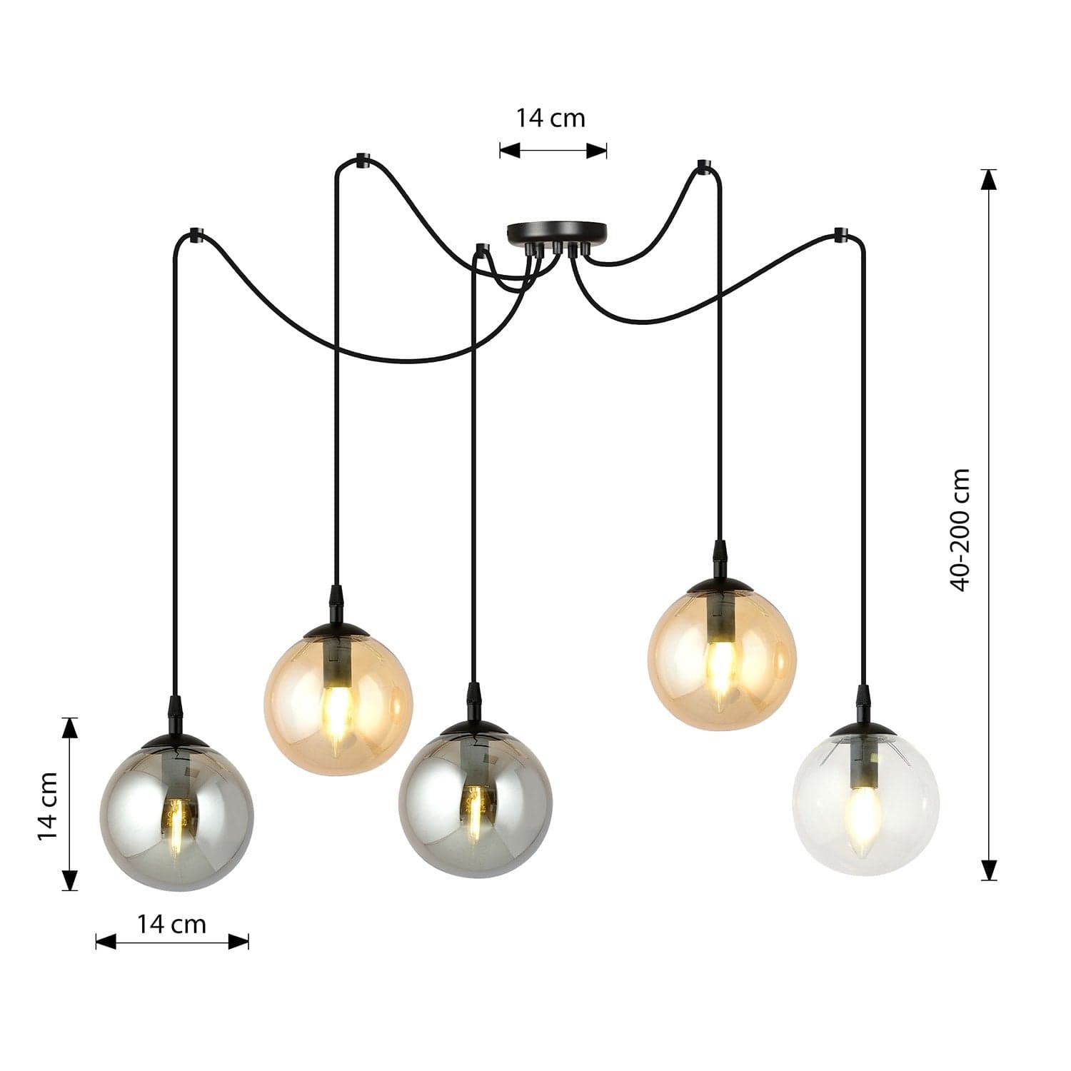 Lampadario 5 Luci Gigi In Acciaio Nero Con Cavo Lungo E Vetri Multicolor in Lampade a sospensione LuceArt - Montecorvino Pugliano, commercioVirtuoso.it
