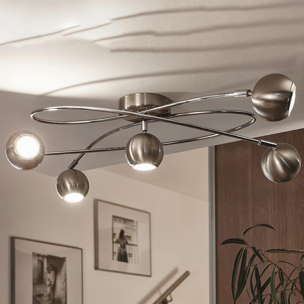 Plafoniera Moderna Locanda 5 Luci Acciaio Grigio E Cromo Nichel Opaco in Plafoniere LuceArt - Montecorvino Pugliano, commercioVirtuoso.it