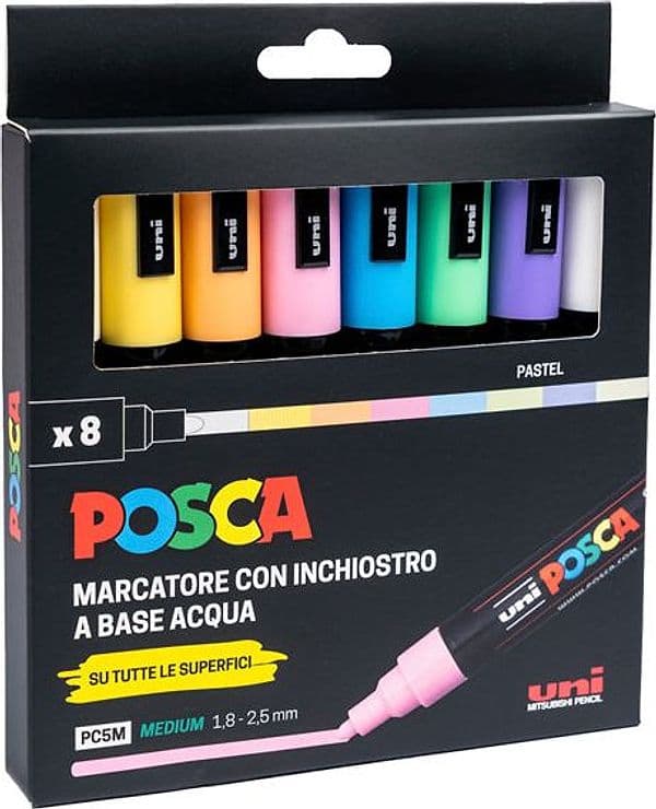 Astuccio 8 Marcatore Uni Posca Pc5M P.Media 1,8-2,5Mm Col.Ass. Pastel Uni