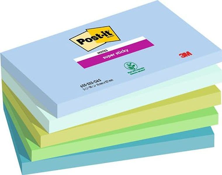 Cf. 5pz blocco 90fg. Post-itÂ® Super Sticky 76x127mm 655-5SS- OAS Oasis