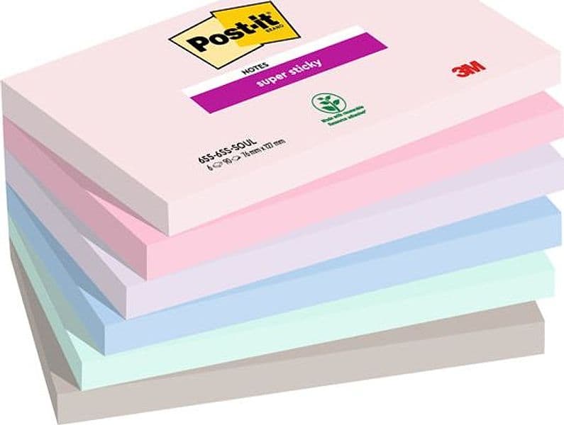 Cf. 6pz blocco 90foglietti Post-itÂ® Super Sticky 76x127mm 655-6SS-SOUL Soulful