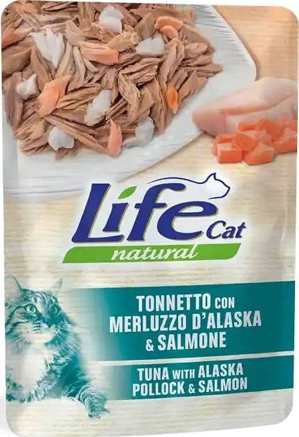 Life Cat Natural Bustina Tonnetto con Merluzzo D'Alaska e Salmone per Gatti 70gr