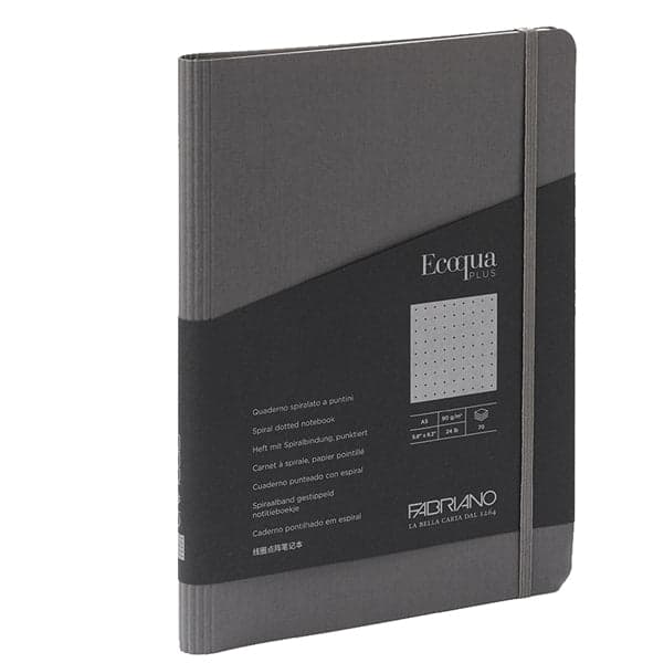 Taccuino C/Elast. Ecoqua Plus Spiral. A5 70Fg. Puntinato Antracite Fabriano