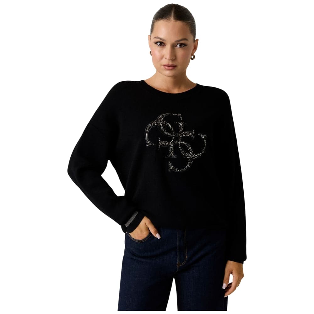 Guess maglione nero con logo borchie SYLVIE W5BR42Z26I2JBLK in Maglioni Prodotti di Classe - Nocera Superiore, commercioVirtuoso.it