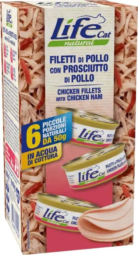 Life Cat Natural Multipack Filetti di Pollo con Prosciutto di Pollo per Gatti 6x50 gr - 2