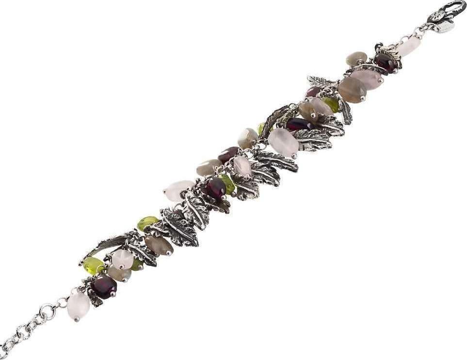 Bottega Boccadamo - Bracciale In Argento Brunito Con Decoro Di Foglie E Pietre Dure Naturali