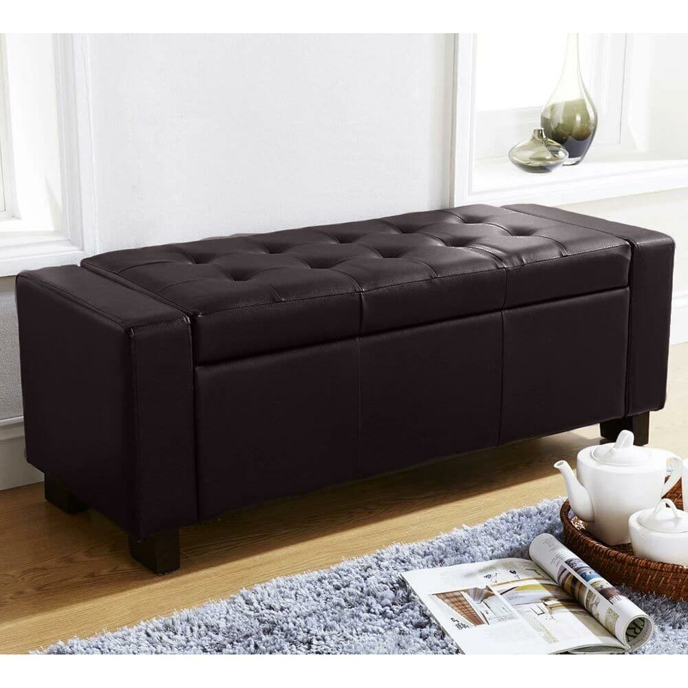 Cassapanca Pouf Contenitore Panca Moderna 110x40 H 40cm con Bottoni ecopelle Marrone in Panche contenitore Danyx - Casoria, commercioVirtuoso.it