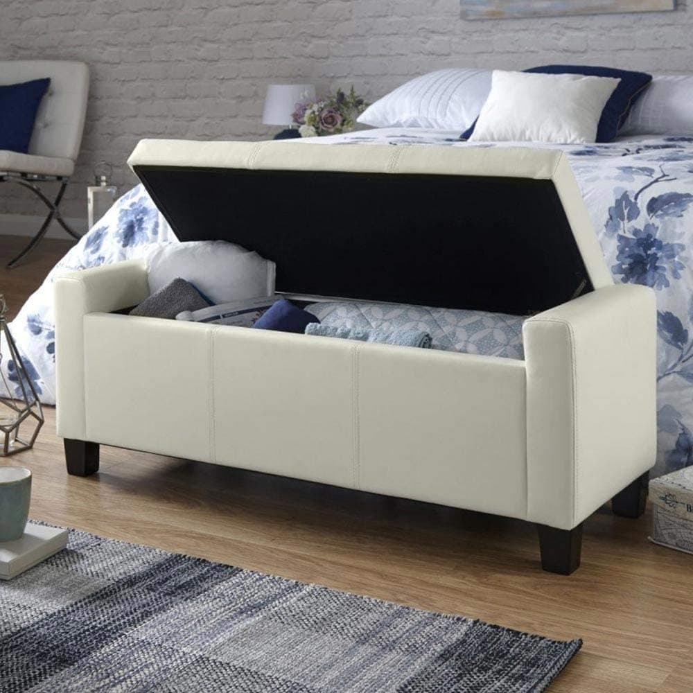 Cassapanca Pouf Contenitore Panca Moderna 110x40 H 40cm con Bottoni ecopelle Avorio in Panche contenitore Danyx - Casoria, commercioVirtuoso.it