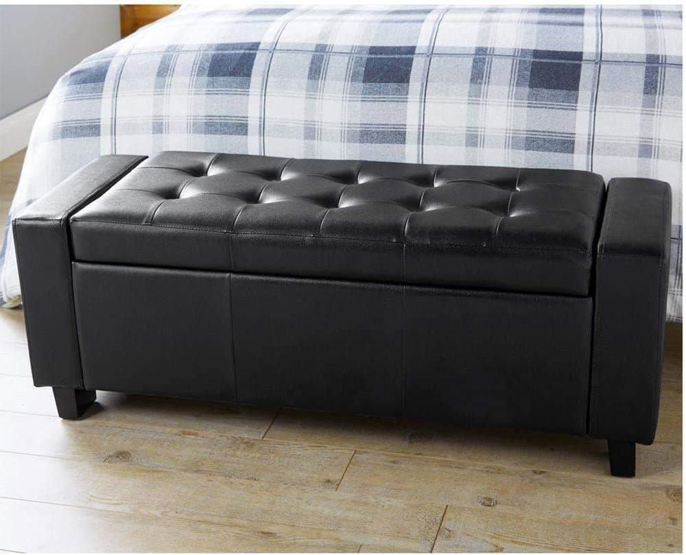 Cassapanca Pouf Contenitore Panca Moderna 110x40 H 40cm con Bottoni ecopelle Nero in Panche contenitore Danyx - Casoria, commercioVirtuoso.it