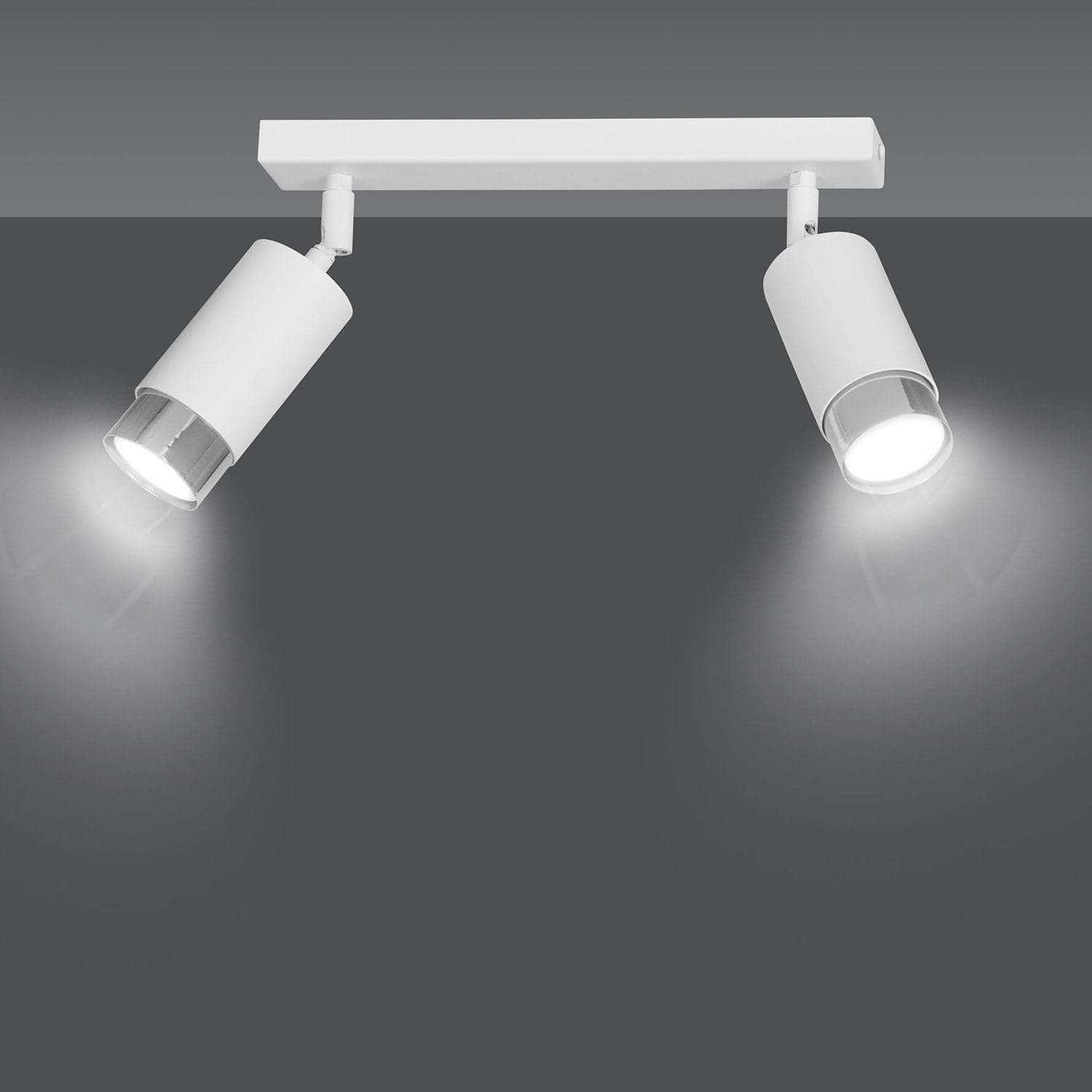 Plafoniera 2 Luci A Faretti Orientabili A Cilindro In Acciaio Bianco E Cromo in Faretti da soffitto LuceArt - Montecorvino Pugliano, commercioVirtuoso.it