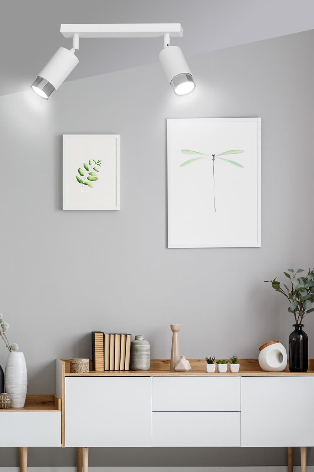 Plafoniera 2 Luci A Faretti Orientabili A Cilindro In Acciaio Bianco E Cromo in Faretti da soffitto LuceArt - Montecorvino Pugliano, commercioVirtuoso.it