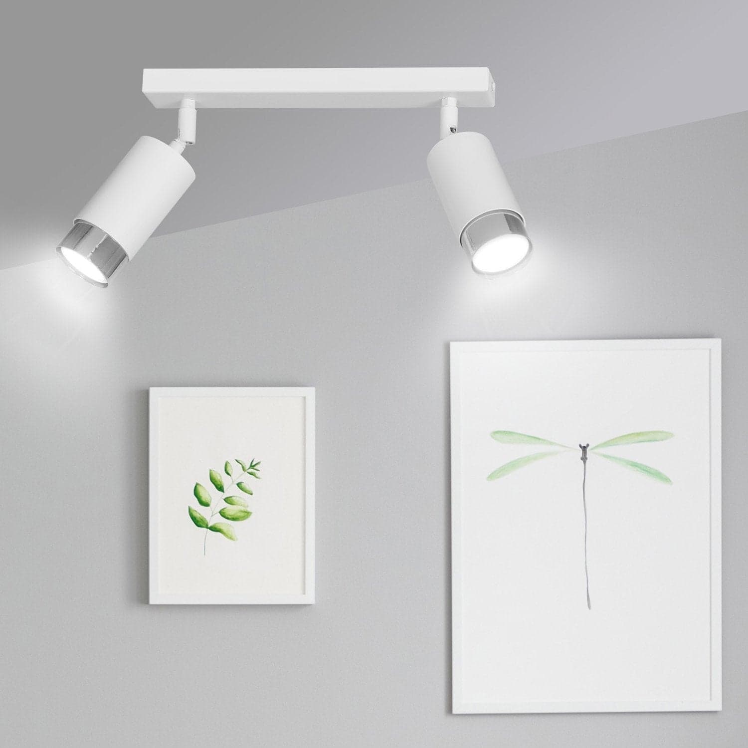 Plafoniera 2 Luci A Faretti Orientabili A Cilindro In Acciaio Bianco E Cromo in Faretti da soffitto LuceArt - Montecorvino Pugliano, commercioVirtuoso.it