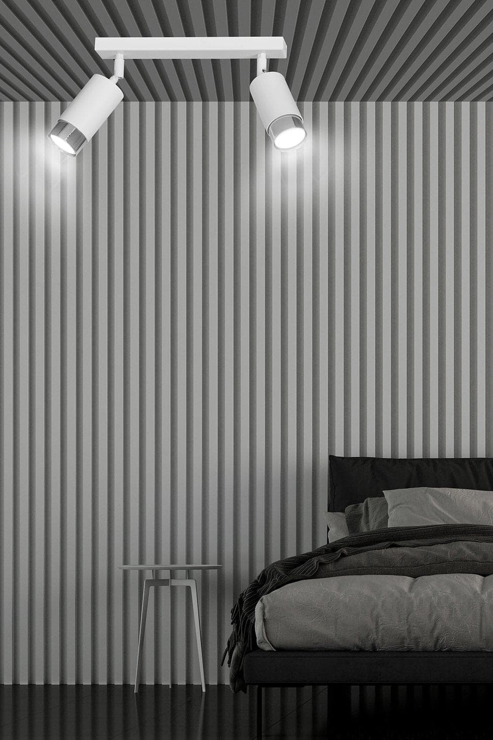 Plafoniera 2 Luci A Faretti Orientabili A Cilindro In Acciaio Bianco E Cromo in Faretti da soffitto LuceArt - Montecorvino Pugliano, commercioVirtuoso.it