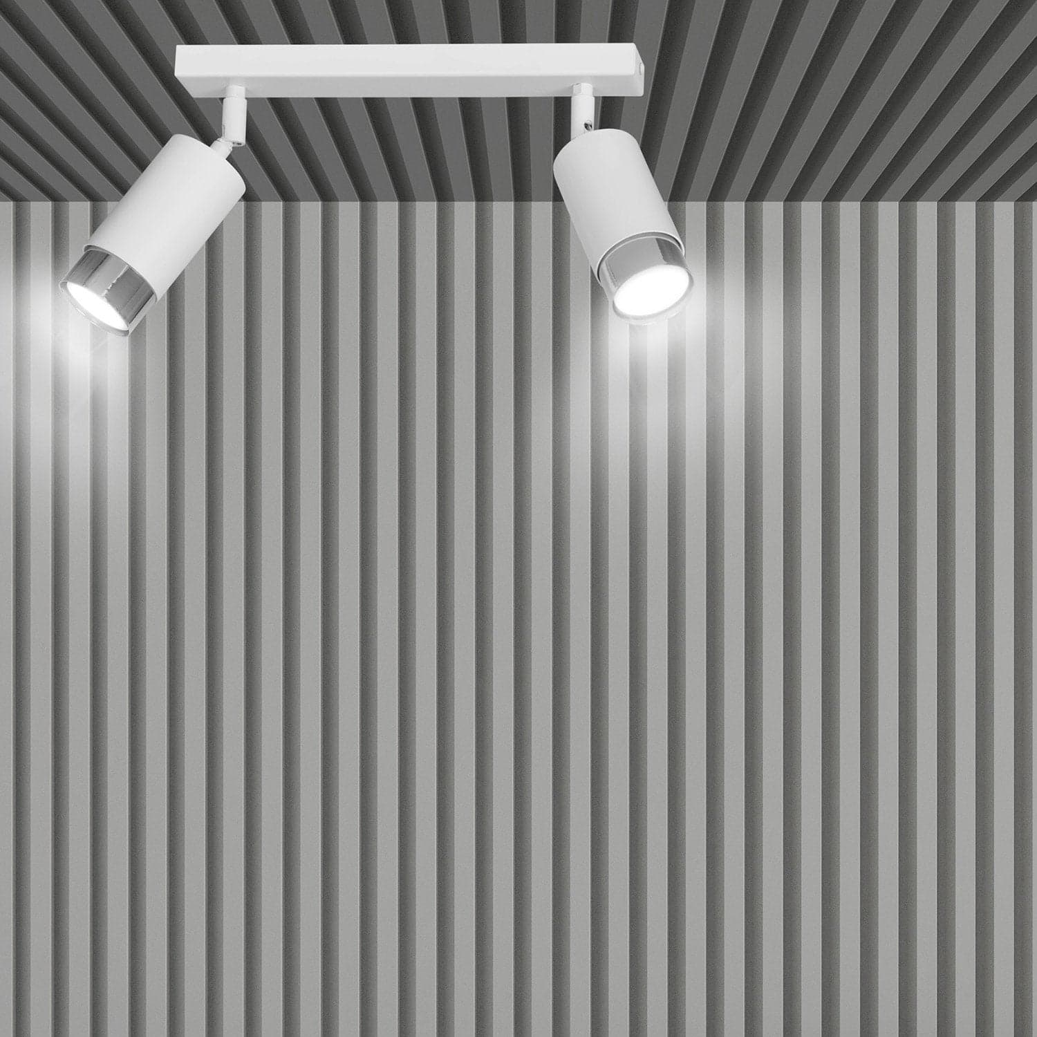 Plafoniera 2 Luci A Faretti Orientabili A Cilindro In Acciaio Bianco E Cromo in Faretti da soffitto LuceArt - Montecorvino Pugliano, commercioVirtuoso.it