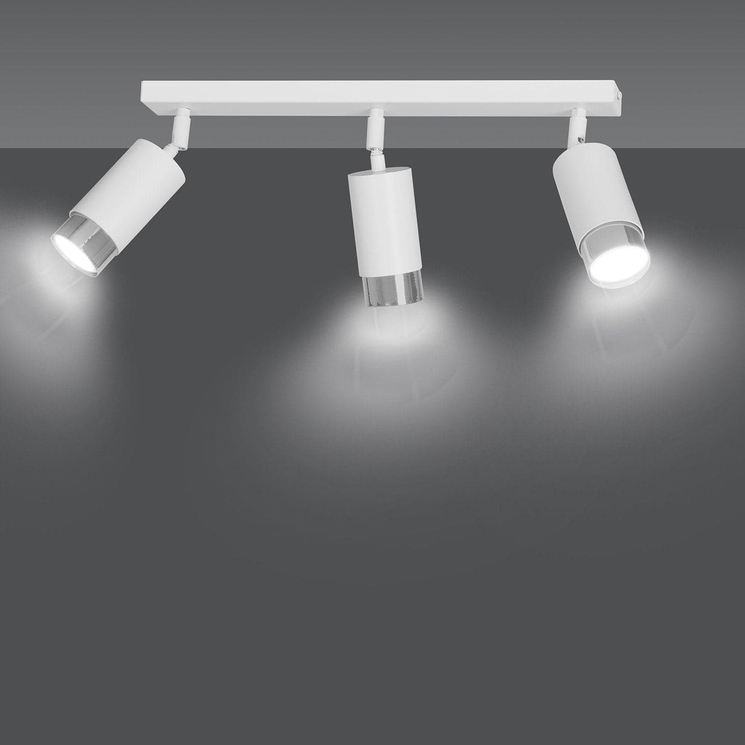 Plafoniera 3 Luci A Faretti Orientabili A Cilindro In Acciaio Bianco E Cromo in Faretti da soffitto LuceArt - Montecorvino Pugliano, commercioVirtuoso.it