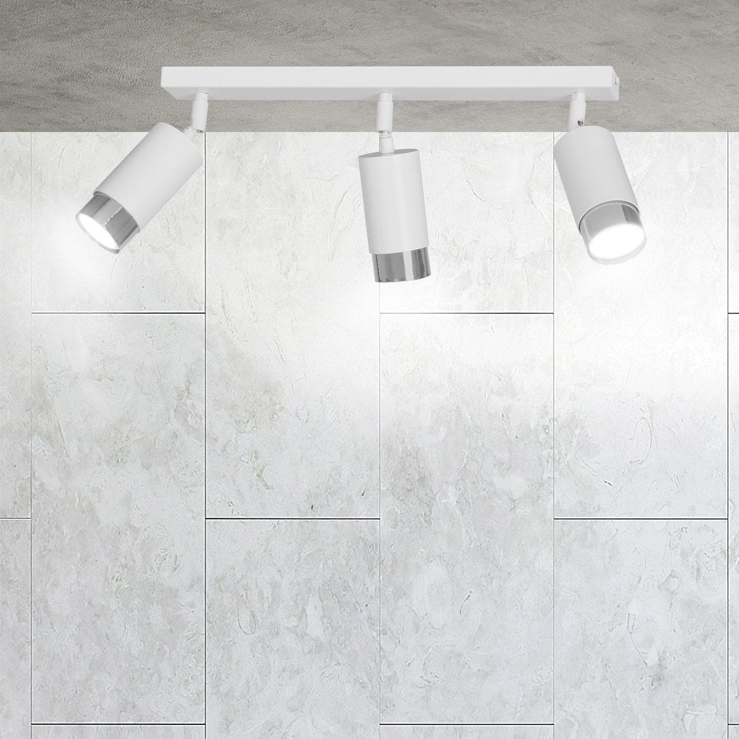 Plafoniera 3 Luci A Faretti Orientabili A Cilindro In Acciaio Bianco E Cromo in Faretti da soffitto LuceArt - Montecorvino Pugliano, commercioVirtuoso.it