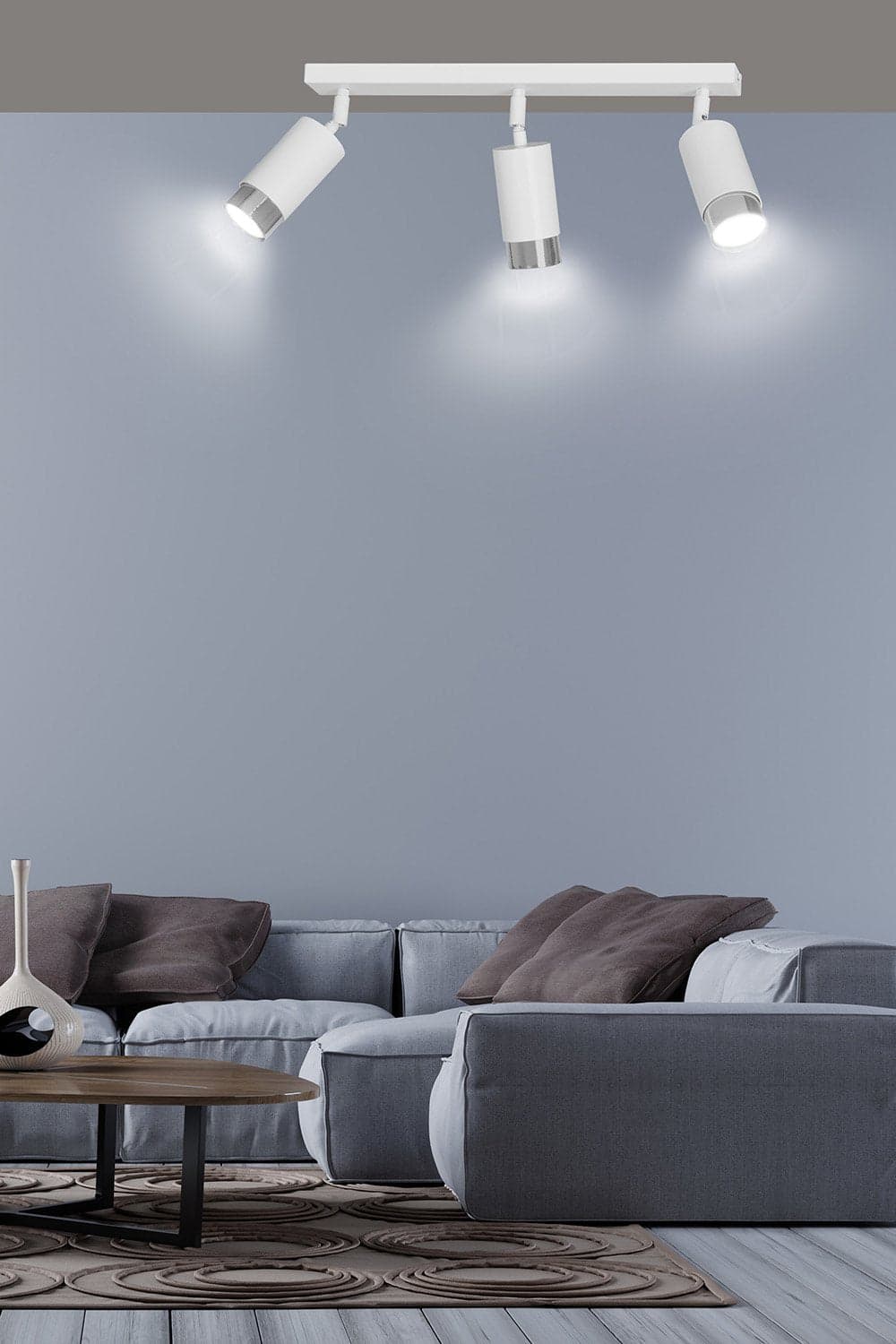 Plafoniera 3 Luci A Faretti Orientabili A Cilindro In Acciaio Bianco E Cromo in Faretti da soffitto LuceArt - Montecorvino Pugliano, commercioVirtuoso.it