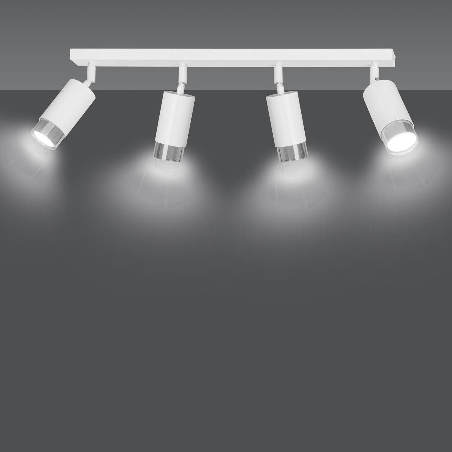 Plafoniera 4 Luci A Faretti Orientabili A Cilindro In Acciaio Bianco E Cromo in Faretti da soffitto LuceArt - Montecorvino Pugliano, commercioVirtuoso.it