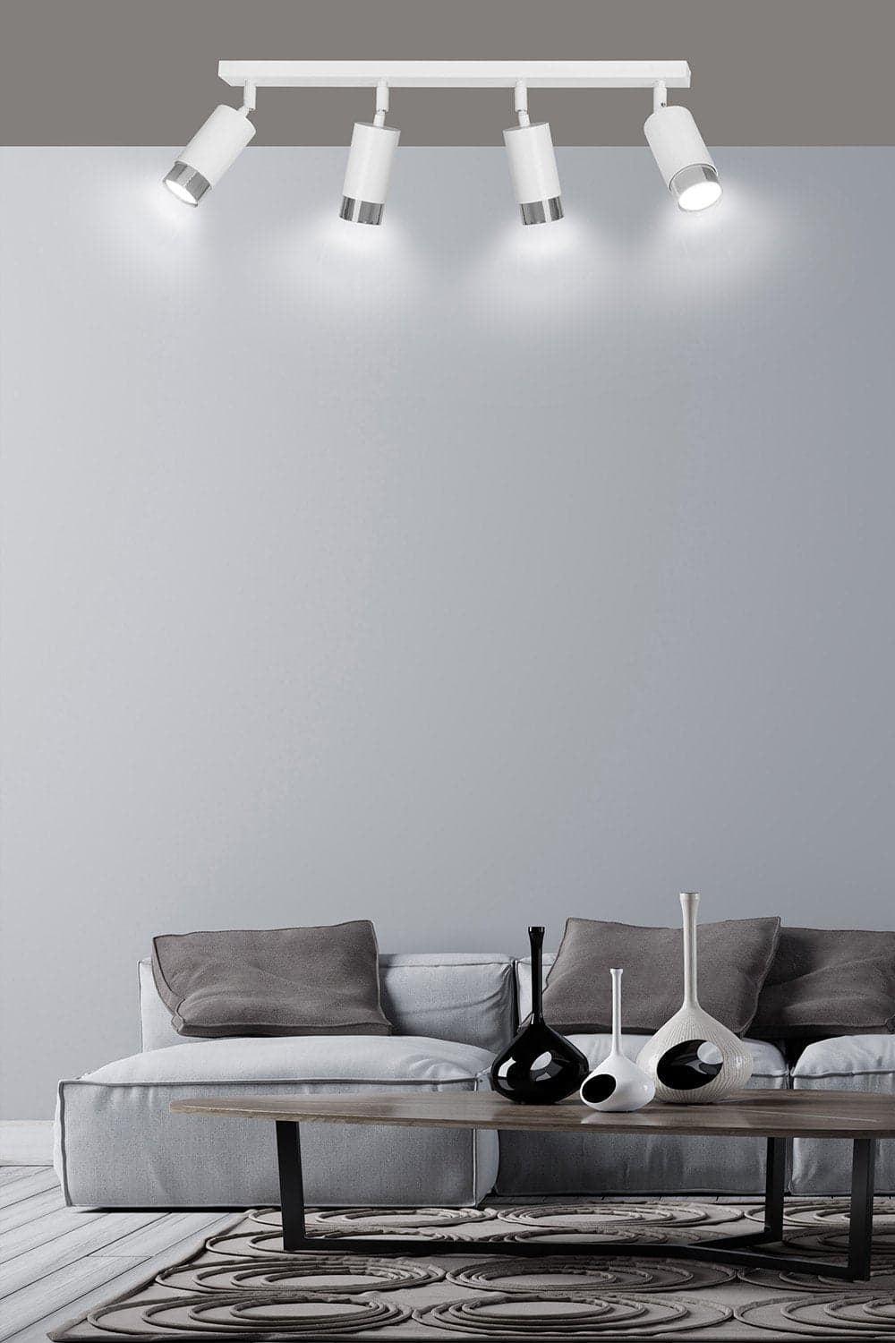 Plafoniera 4 Luci A Faretti Orientabili A Cilindro In Acciaio Bianco E Cromo in Faretti da soffitto LuceArt - Montecorvino Pugliano, commercioVirtuoso.it