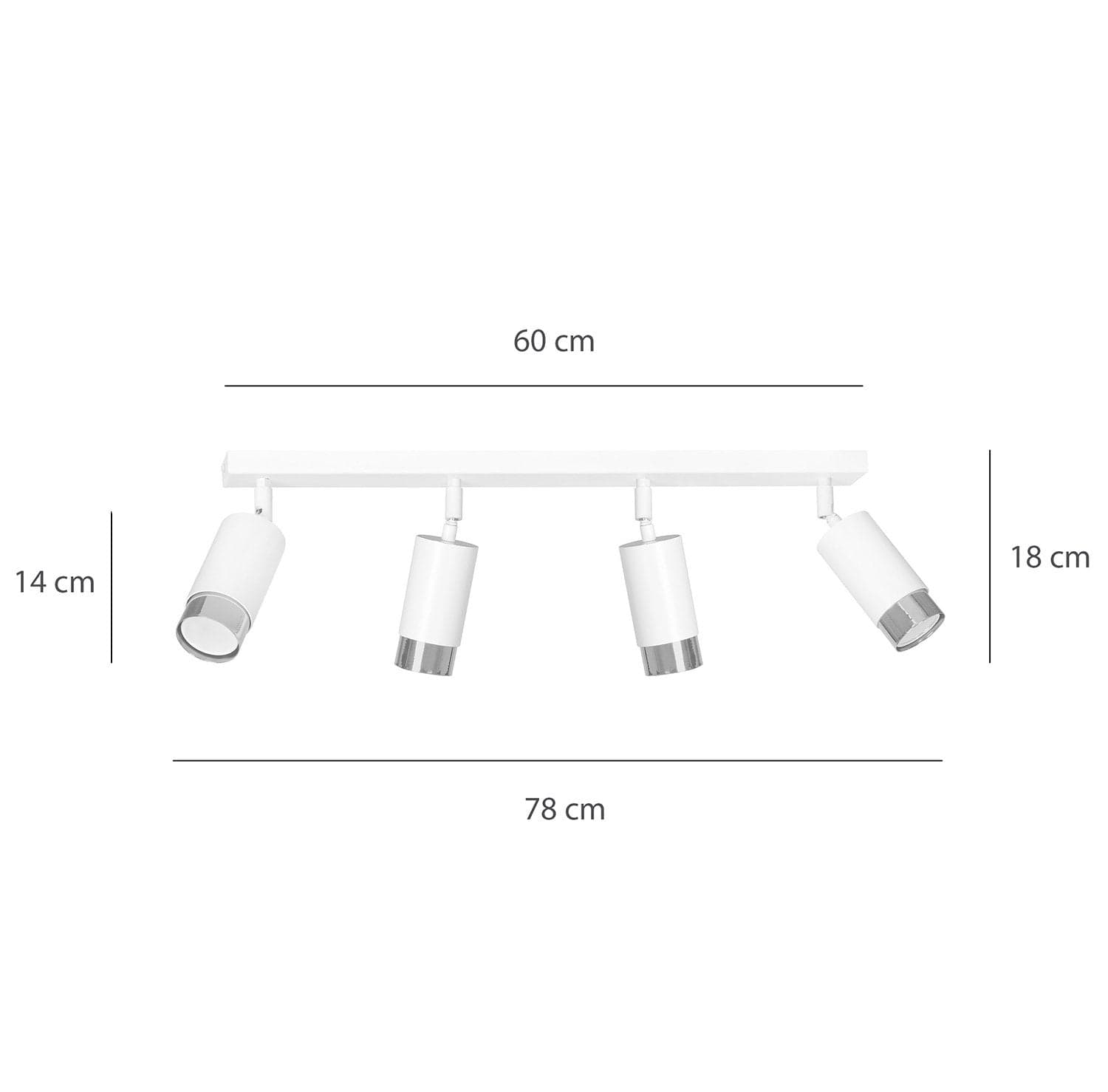 Plafoniera 4 Luci A Faretti Orientabili A Cilindro In Acciaio Bianco E Cromo in Faretti da soffitto LuceArt - Montecorvino Pugliano, commercioVirtuoso.it