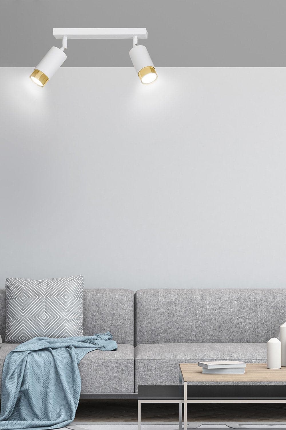 Plafoniera 2 Luci A Faretti Orientabili A Cilindro In Acciaio Bianco E Oro in Faretti da soffitto LuceArt - Montecorvino Pugliano, commercioVirtuoso.it