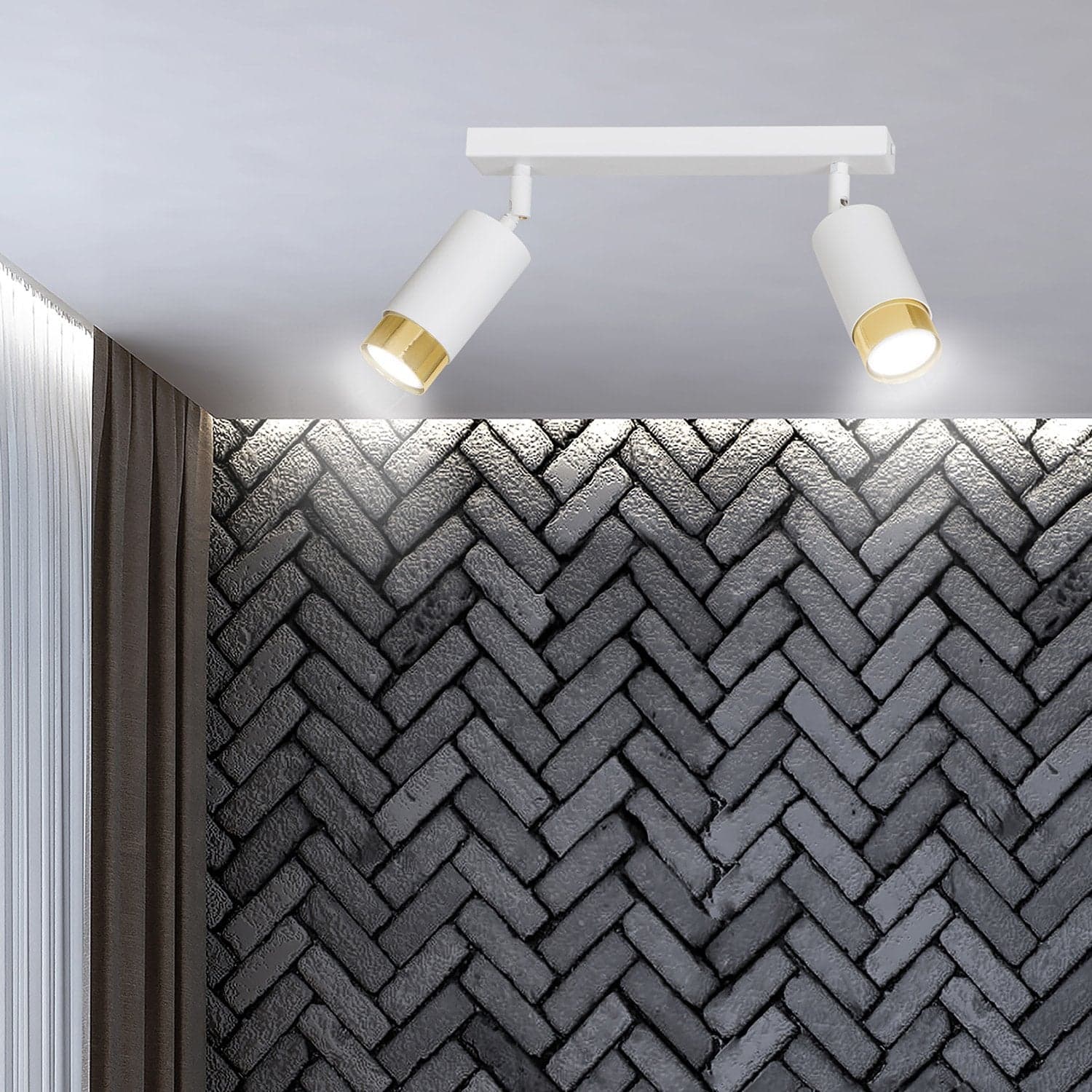 Plafoniera 2 Luci A Faretti Orientabili A Cilindro In Acciaio Bianco E Oro in Faretti da soffitto LuceArt - Montecorvino Pugliano, commercioVirtuoso.it