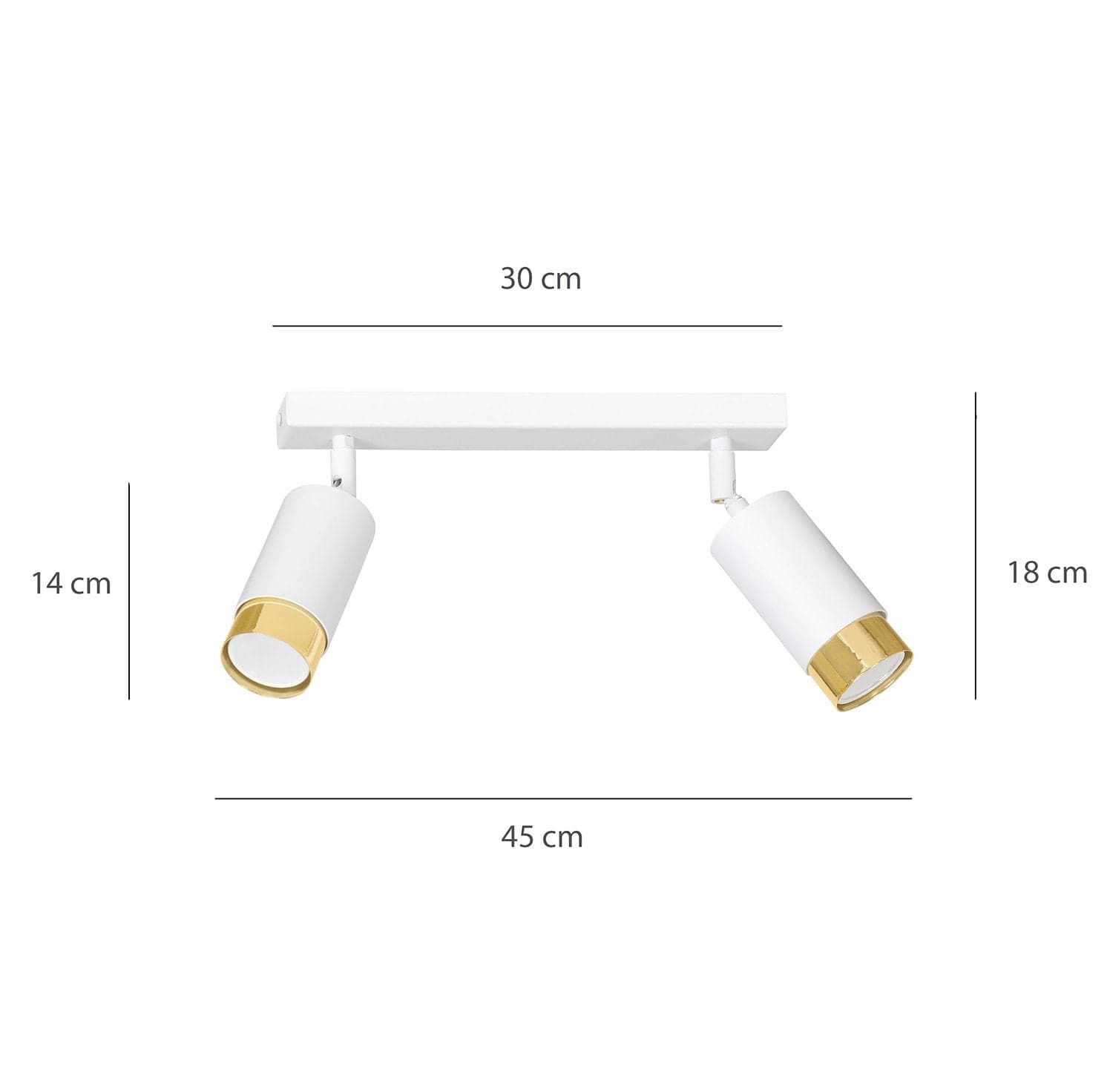 Plafoniera 2 Luci A Faretti Orientabili A Cilindro In Acciaio Bianco E Oro in Faretti da soffitto LuceArt - Montecorvino Pugliano, commercioVirtuoso.it