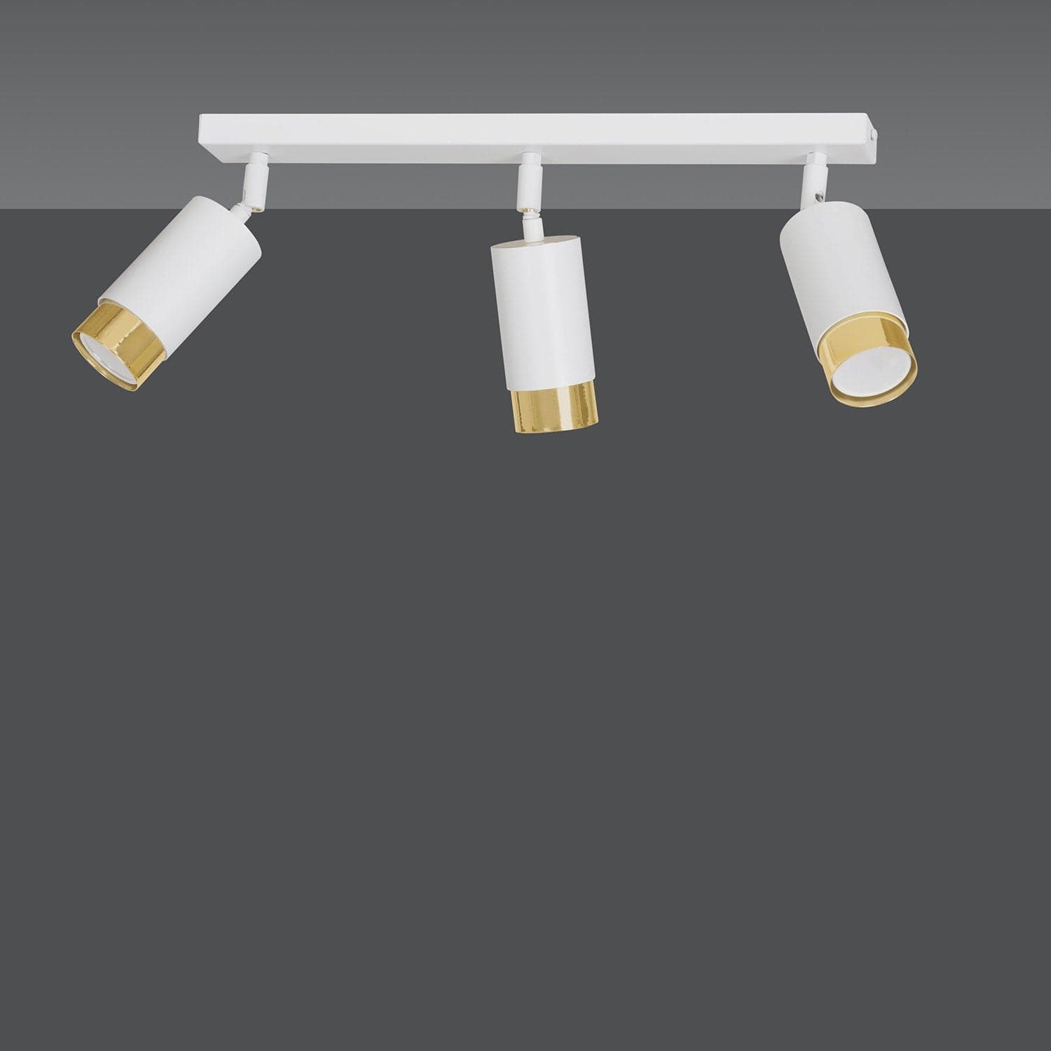 Plafoniera 3 Luci A Faretti Orientabili A Cilindro In Acciaio Bianco E Oro in Faretti da soffitto LuceArt - Montecorvino Pugliano, commercioVirtuoso.it