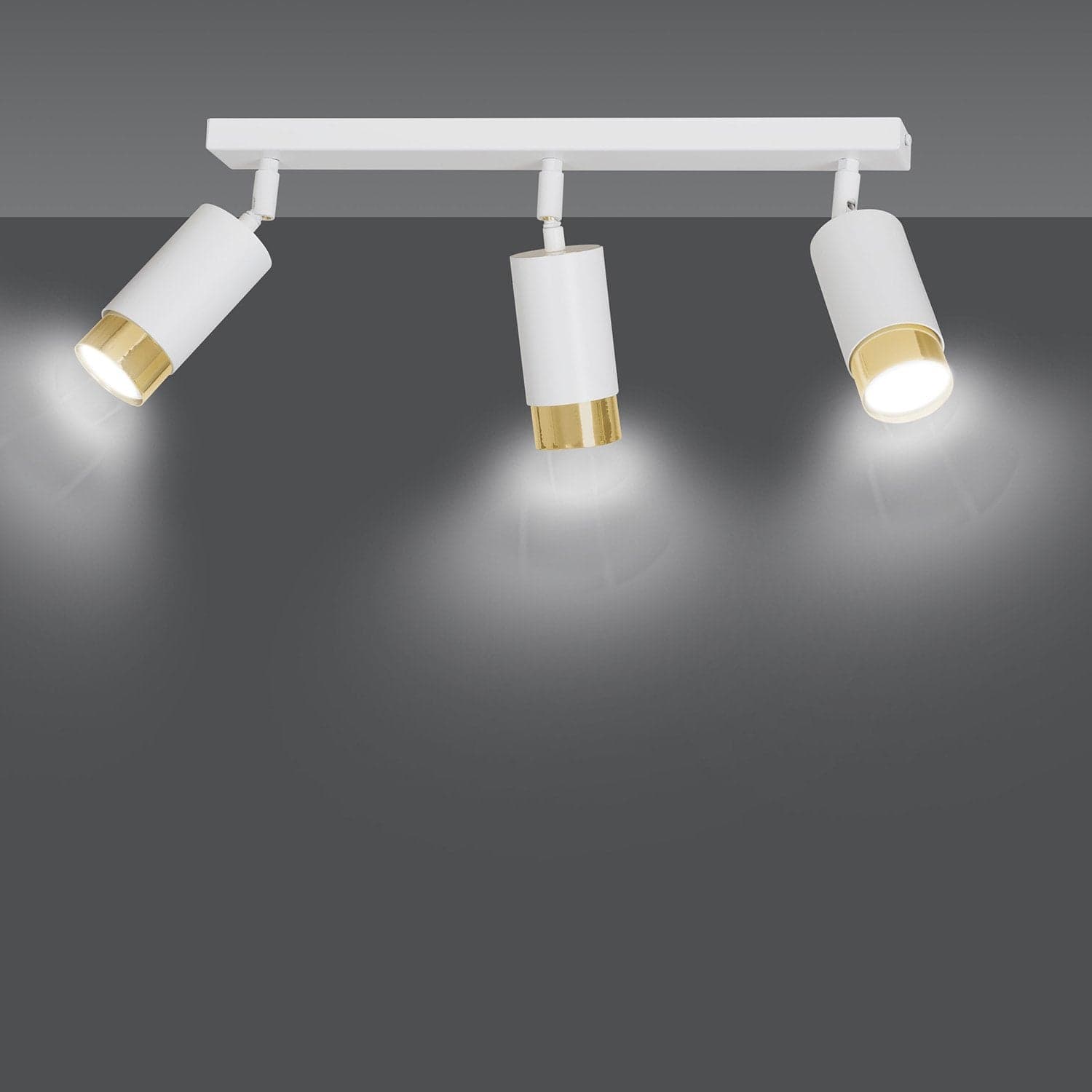 Plafoniera 3 Luci A Faretti Orientabili A Cilindro In Acciaio Bianco E Oro in Faretti da soffitto LuceArt - Montecorvino Pugliano, commercioVirtuoso.it