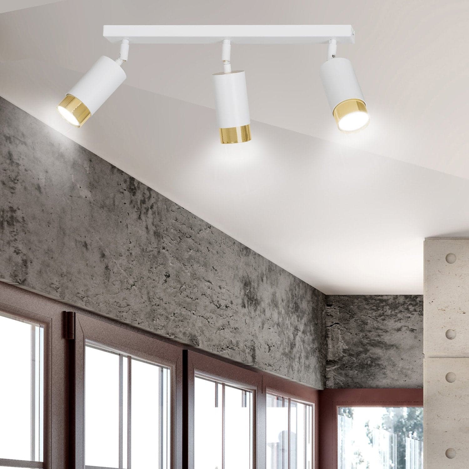 Plafoniera 3 Luci A Faretti Orientabili A Cilindro In Acciaio Bianco E Oro in Faretti da soffitto LuceArt - Montecorvino Pugliano, commercioVirtuoso.it