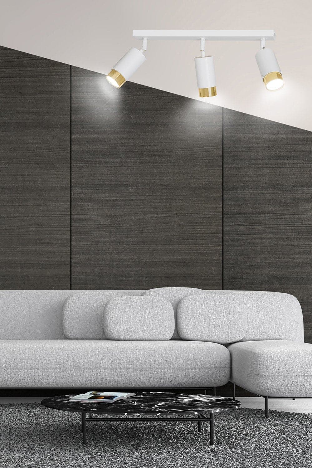 Plafoniera 3 Luci A Faretti Orientabili A Cilindro In Acciaio Bianco E Oro in Faretti da soffitto LuceArt - Montecorvino Pugliano, commercioVirtuoso.it