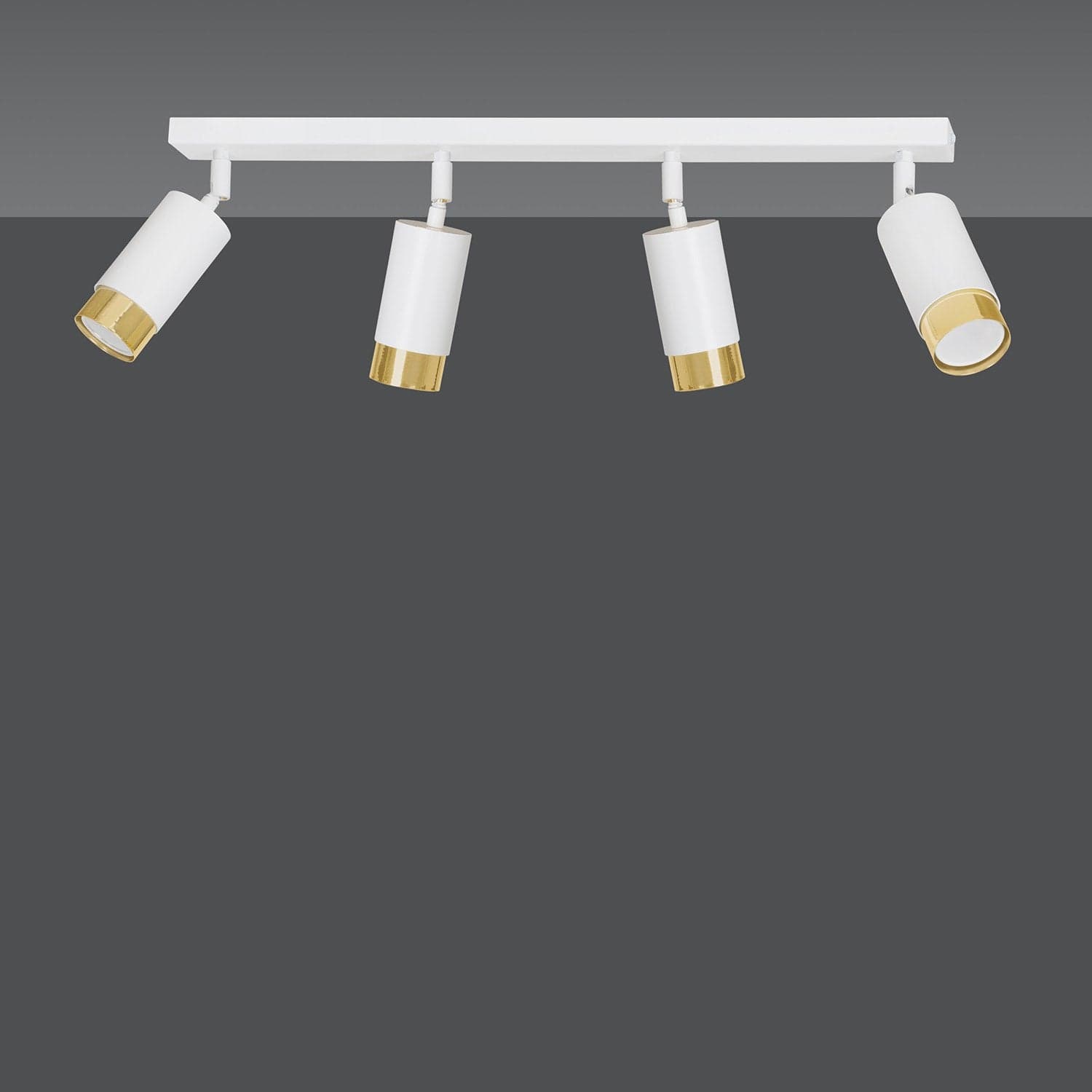 Plafoniera 4 Luci A Faretti Orientabili A Cilindro In Acciaio Bianco E Oro in Faretti da soffitto LuceArt - Montecorvino Pugliano, commercioVirtuoso.it