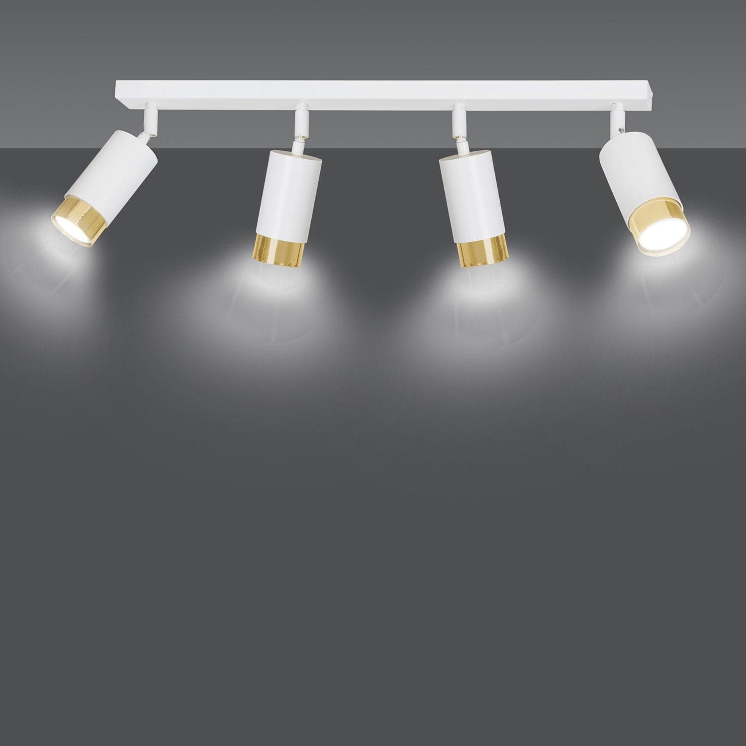Plafoniera 4 Luci A Faretti Orientabili A Cilindro In Acciaio Bianco E Oro in Faretti da soffitto LuceArt - Montecorvino Pugliano, commercioVirtuoso.it