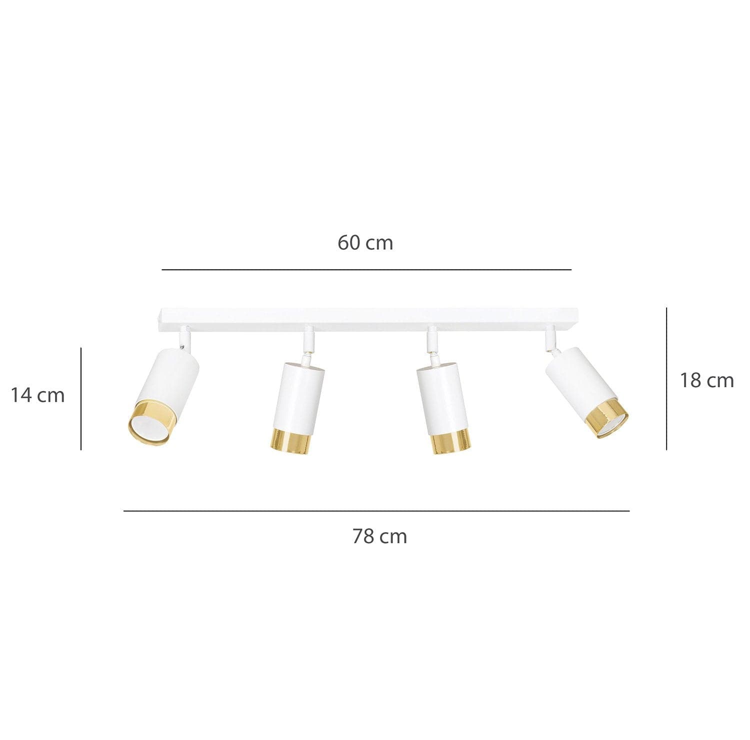 Plafoniera 4 Luci A Faretti Orientabili A Cilindro In Acciaio Bianco E Oro in Faretti da soffitto LuceArt - Montecorvino Pugliano, commercioVirtuoso.it